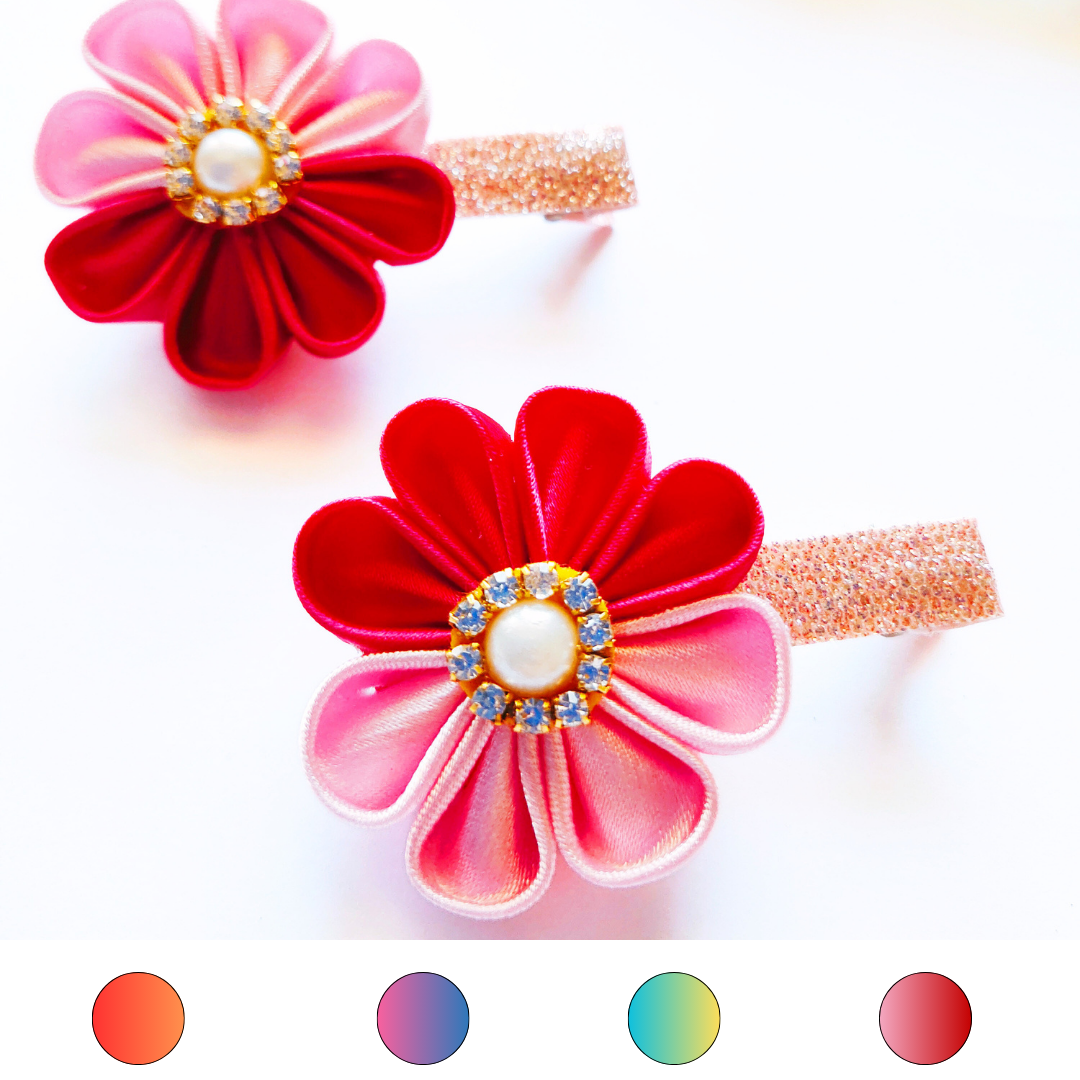Kanzashi Flowers Pair - 4 Colors