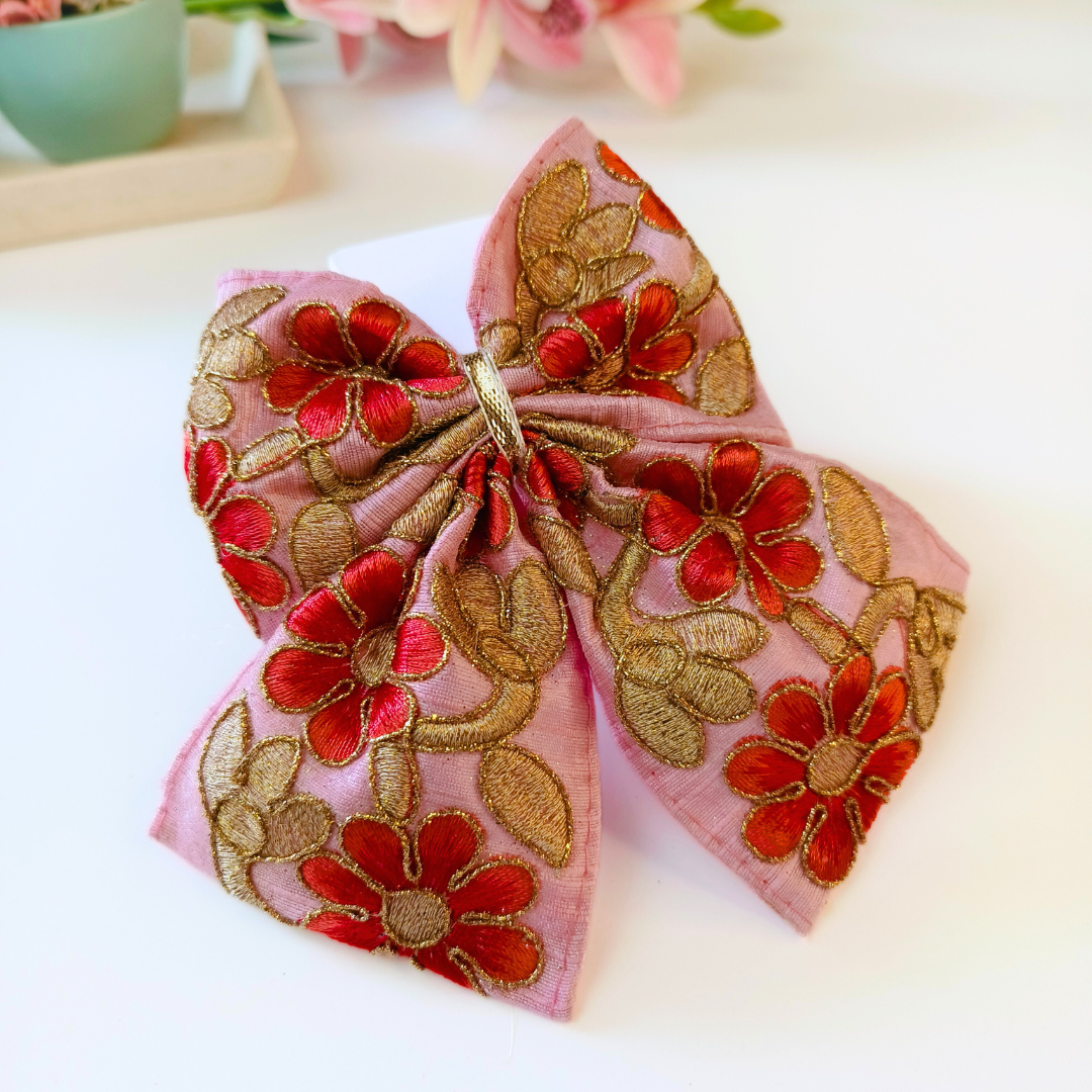 Phoolwari Big Bow Alligator Clip - Light Pink