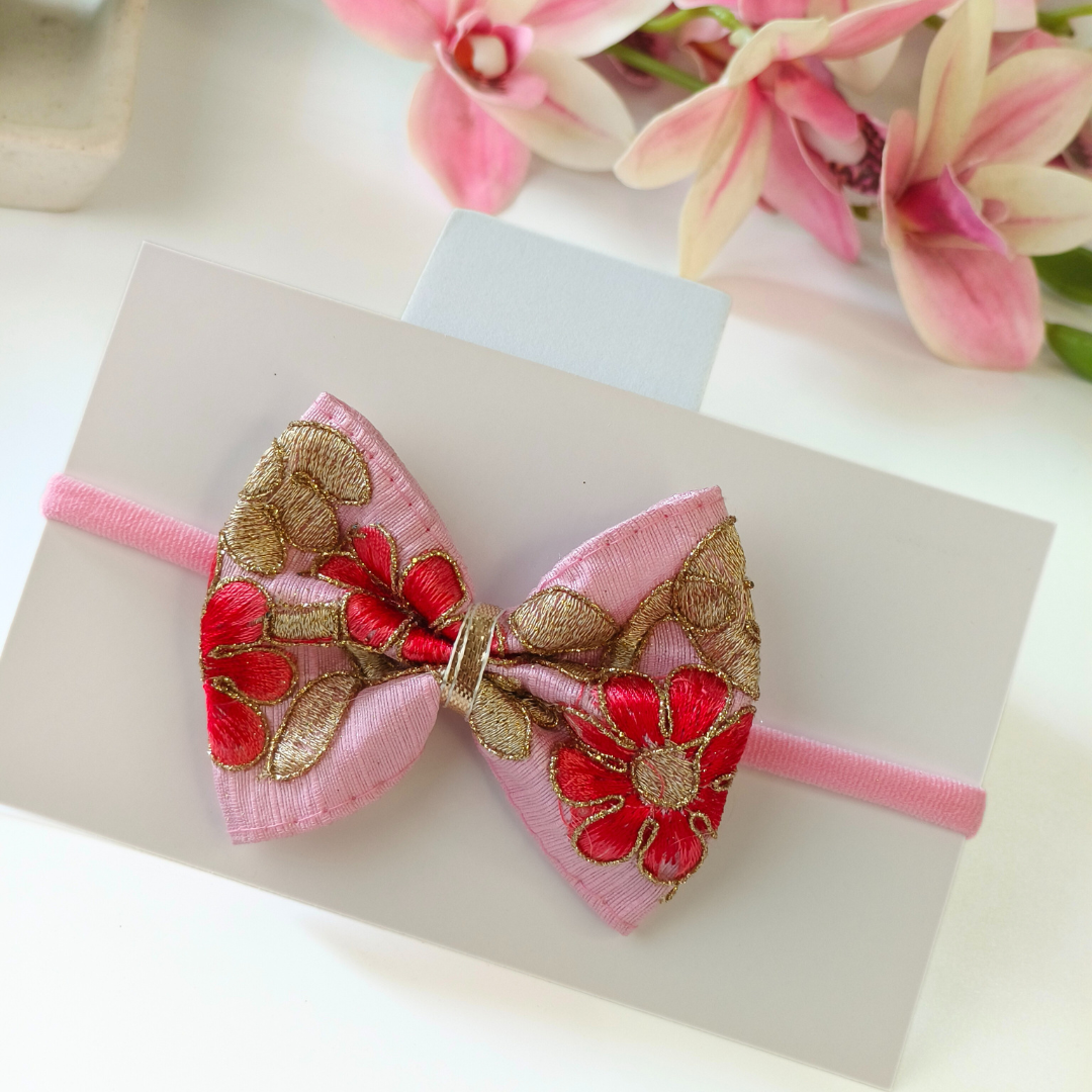 Phoolwari Big Bow Soft Headband - Light Pink