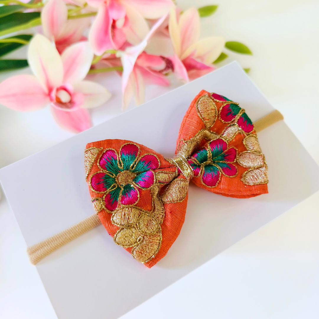 Phoolwari Big Bow Soft Headband - Orange