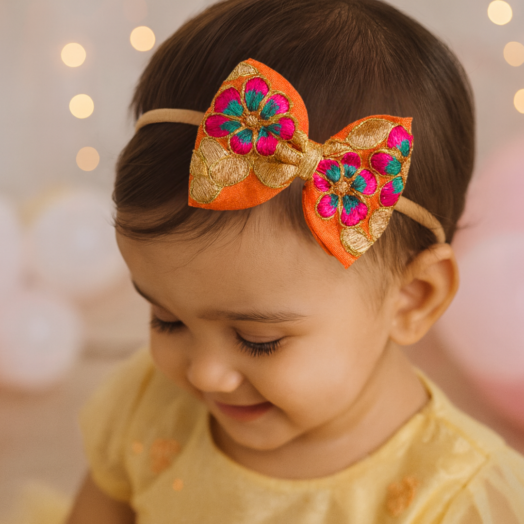 Phoolwari Big Bow Soft Headband - Orange