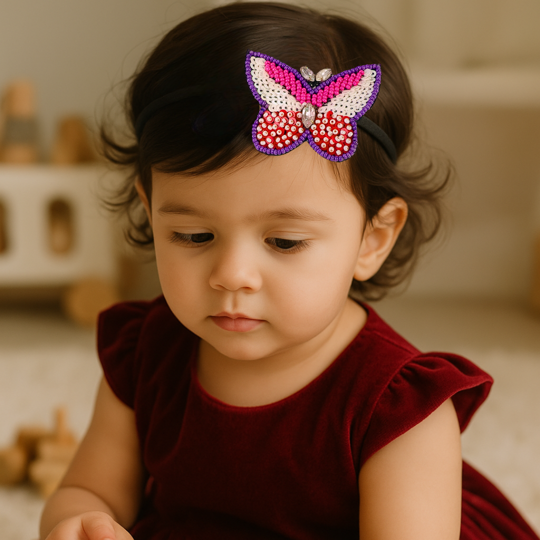 Beaded butterfly soft headband for babies