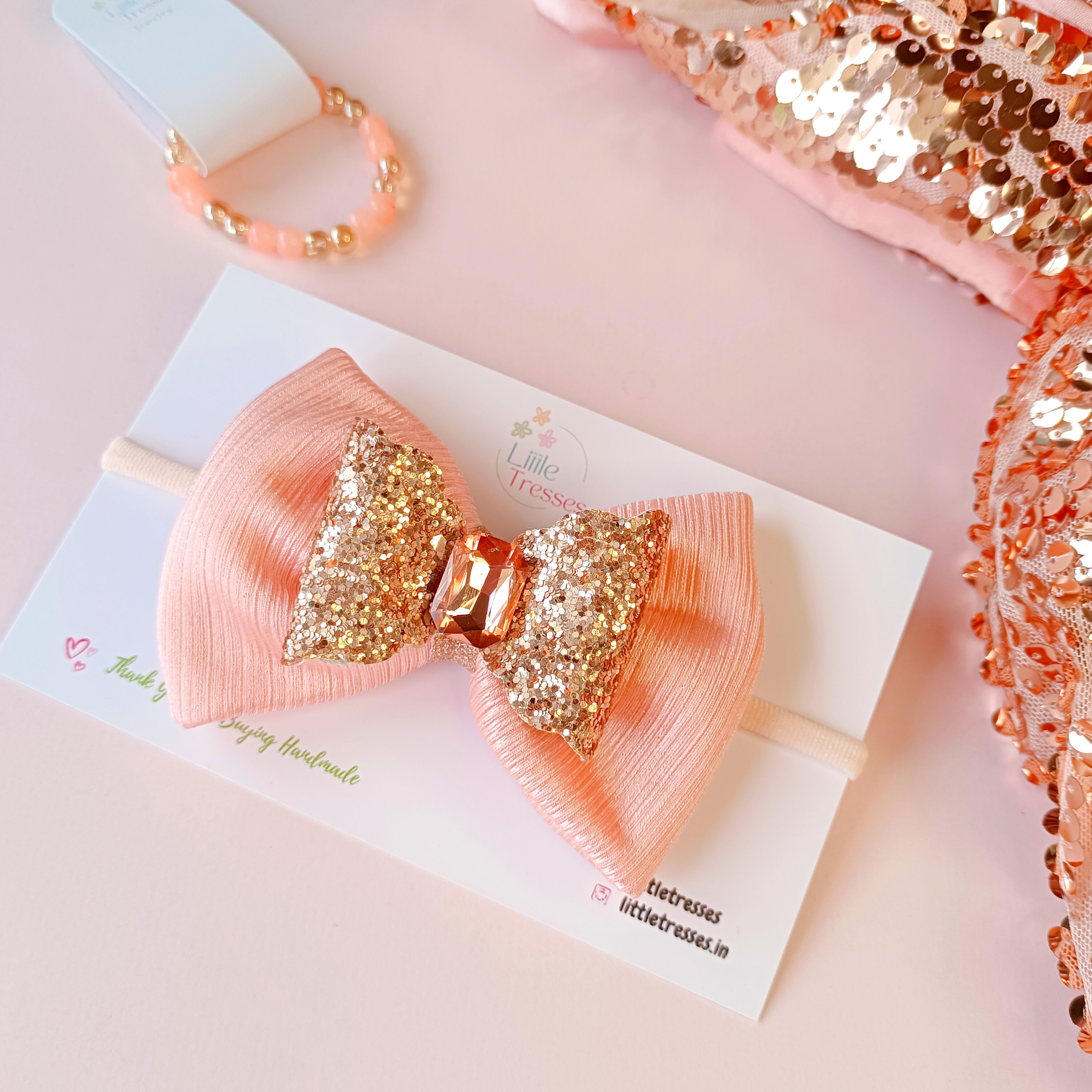 Big soft baby headband with matching rose gold bracelet