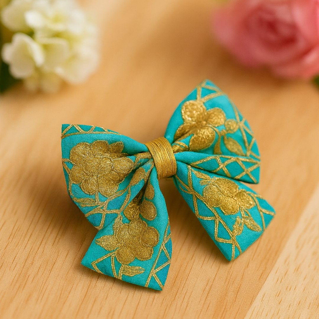 Phoolwari Big Bow Alligator Clip - Light Blue