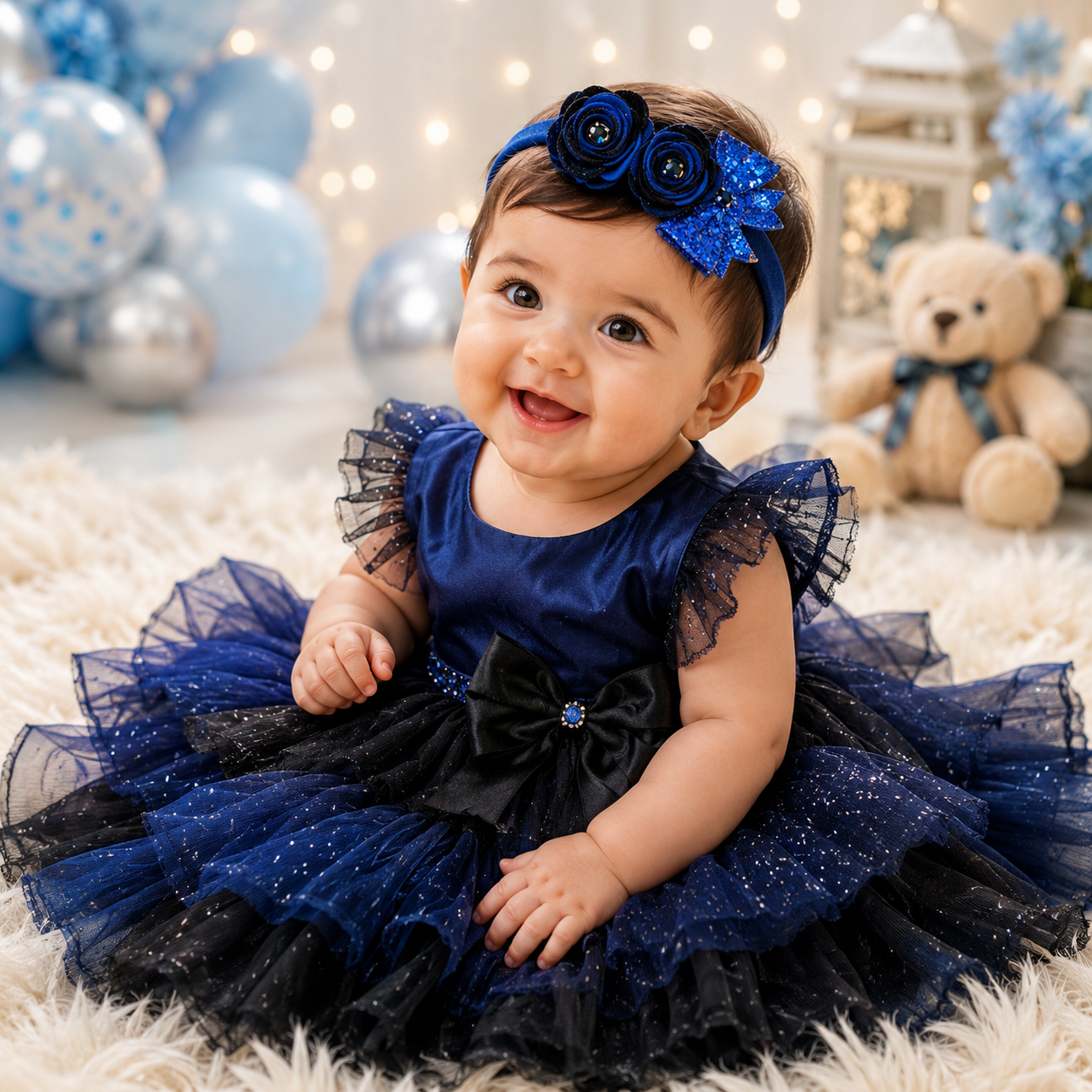 Roses with Bow Soft Headband - Black & Blue