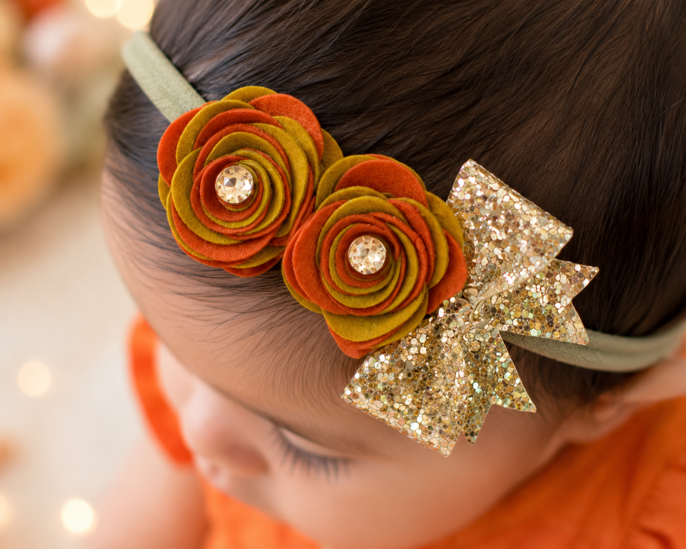 Roses with Bow Soft Headband - Golden & Orange