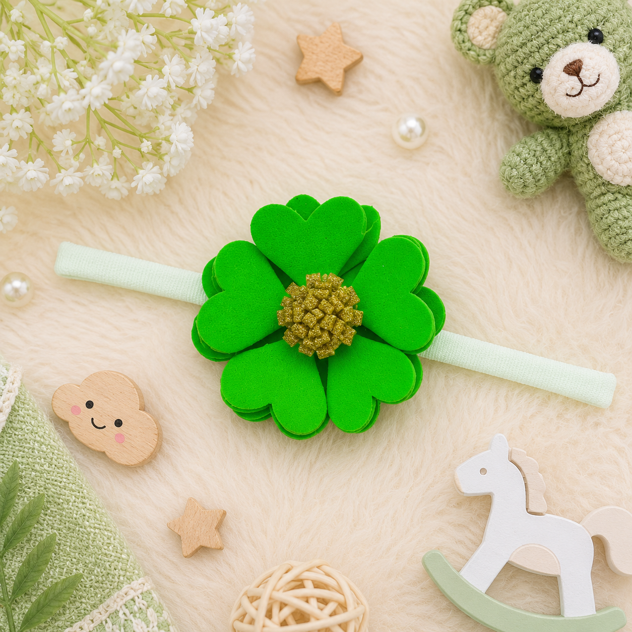 Scalloped Flower Soft Headband – Parrot Green