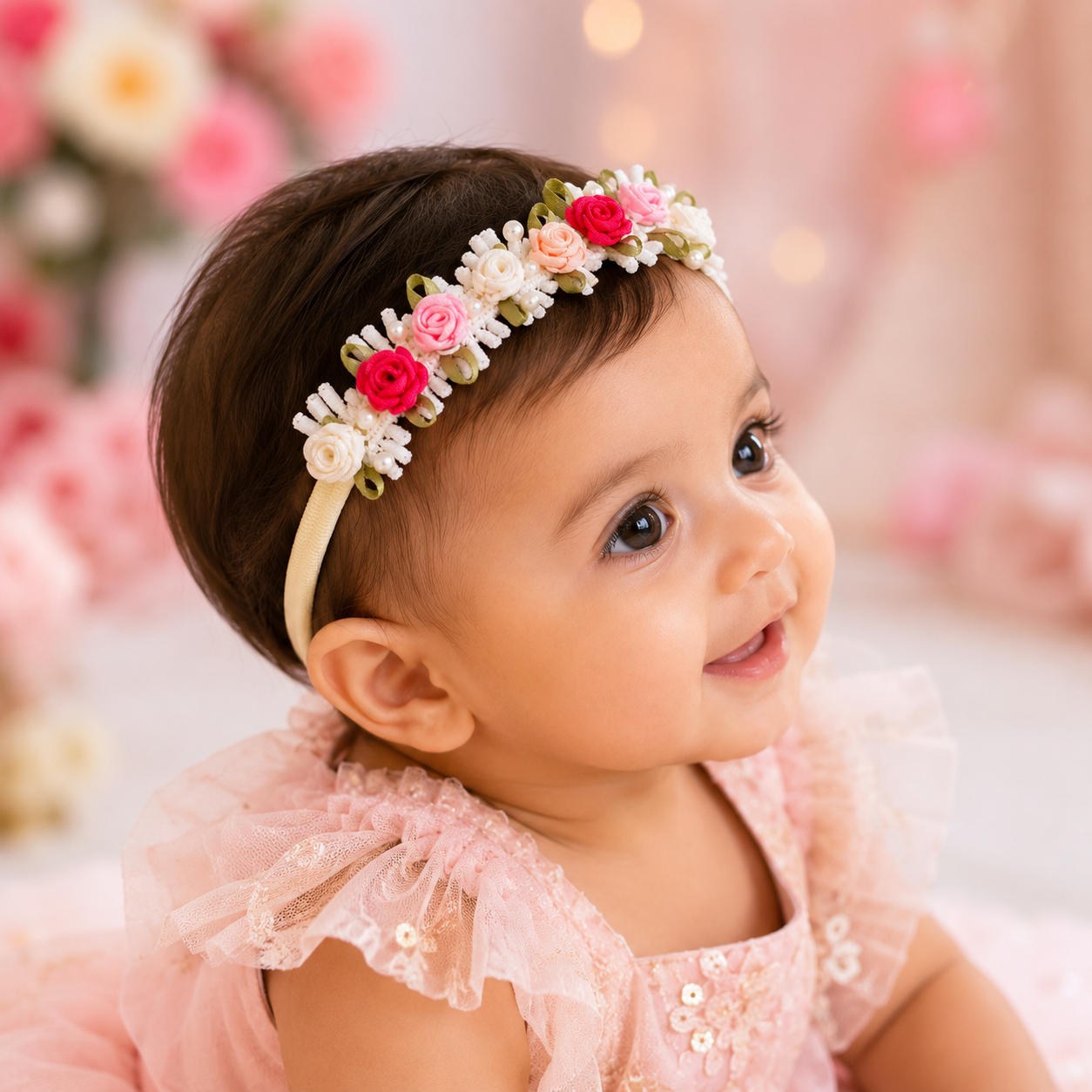 Multicolor Lace with Flowers and Pearls Soft Headband