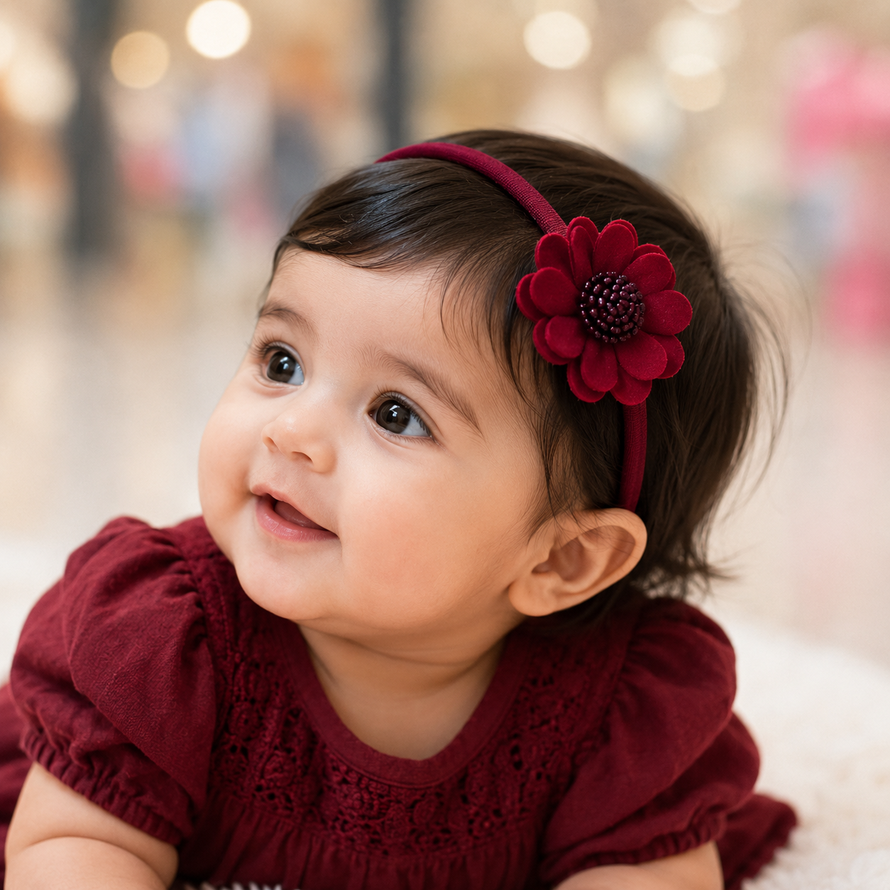 Scalloped Flower Soft Headband – Maroon