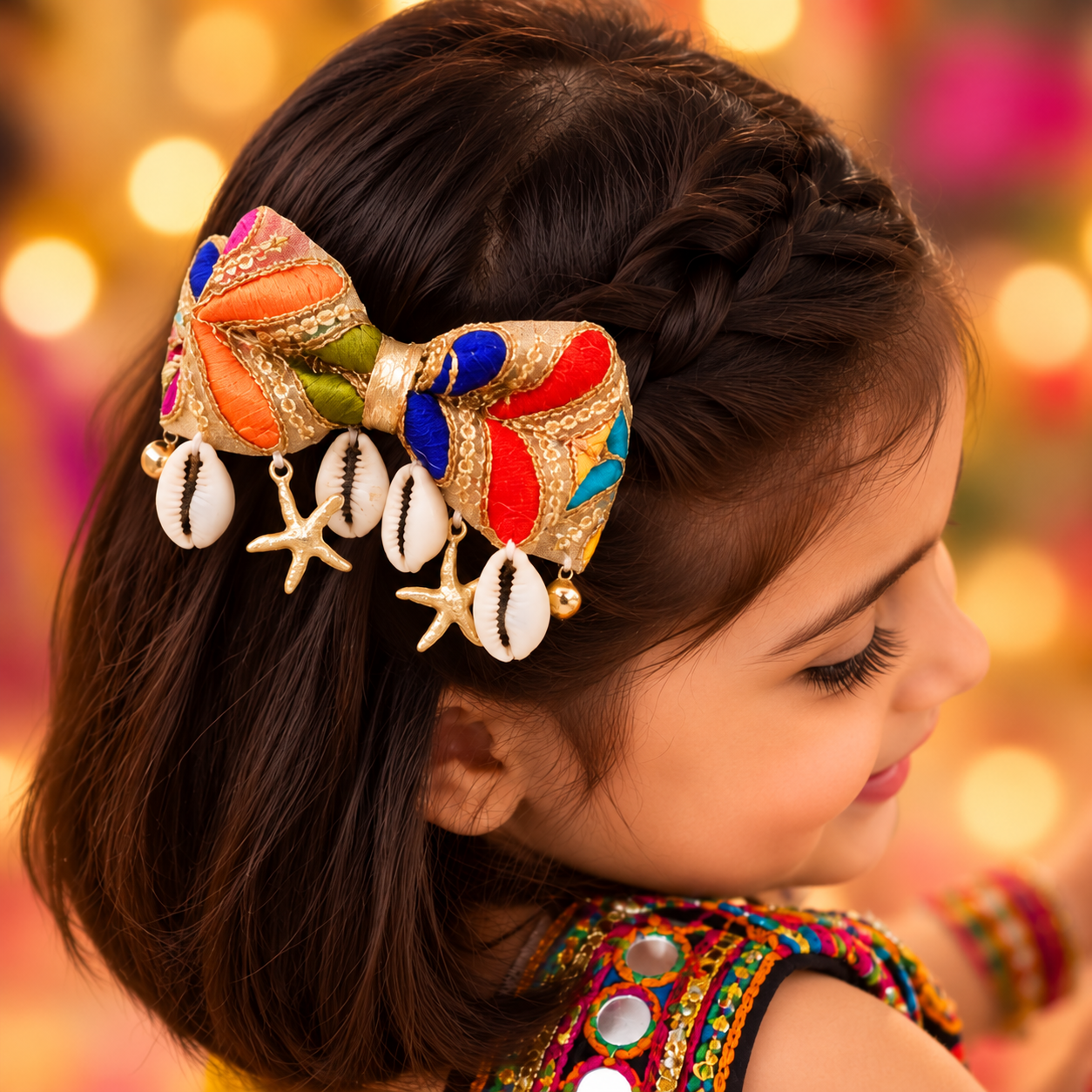Navratri Kaudi & Star Golden Bow Alligator Clip