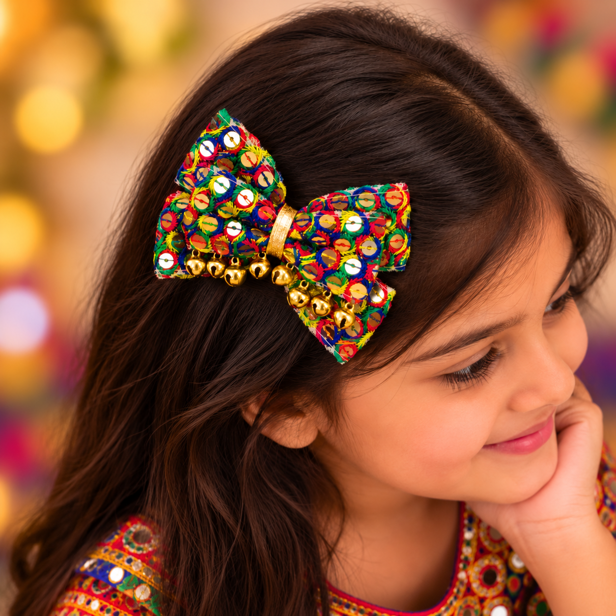 Sitaara Navratri Bow with Ghunghroo Alligator Clip – Red & Blue