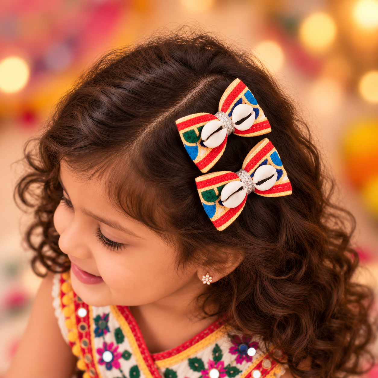 Navratri Kaudi Bow Alligator Clip Pair