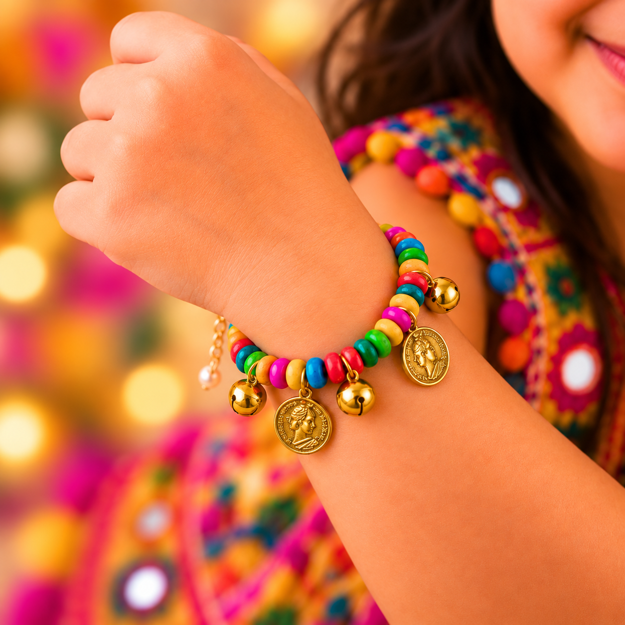 Navratri Sikka & Ghunghroo Adjustable Bracelet - Golden