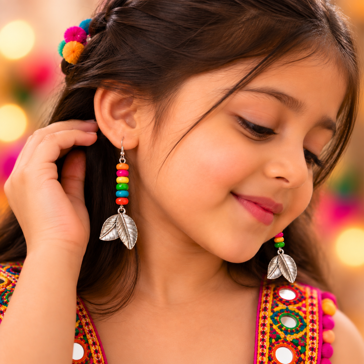 Navratri Multicolor Antique Leaves Earrings