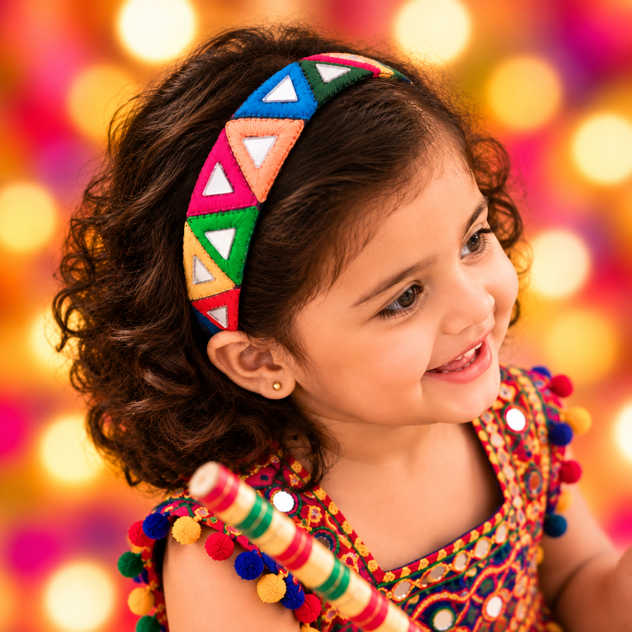 Navratri Triangular Mirror Embroidered Headband