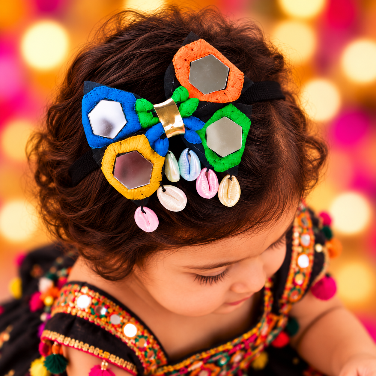 Navratri Hexagon Mirror Soft Headband - Black