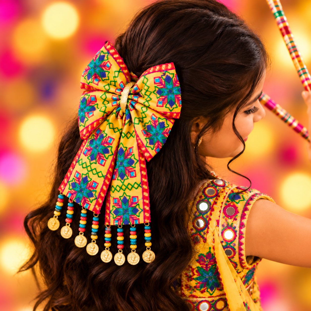 Rangeela Navratri PiggyTail Bow Alligator Clip - Yellow