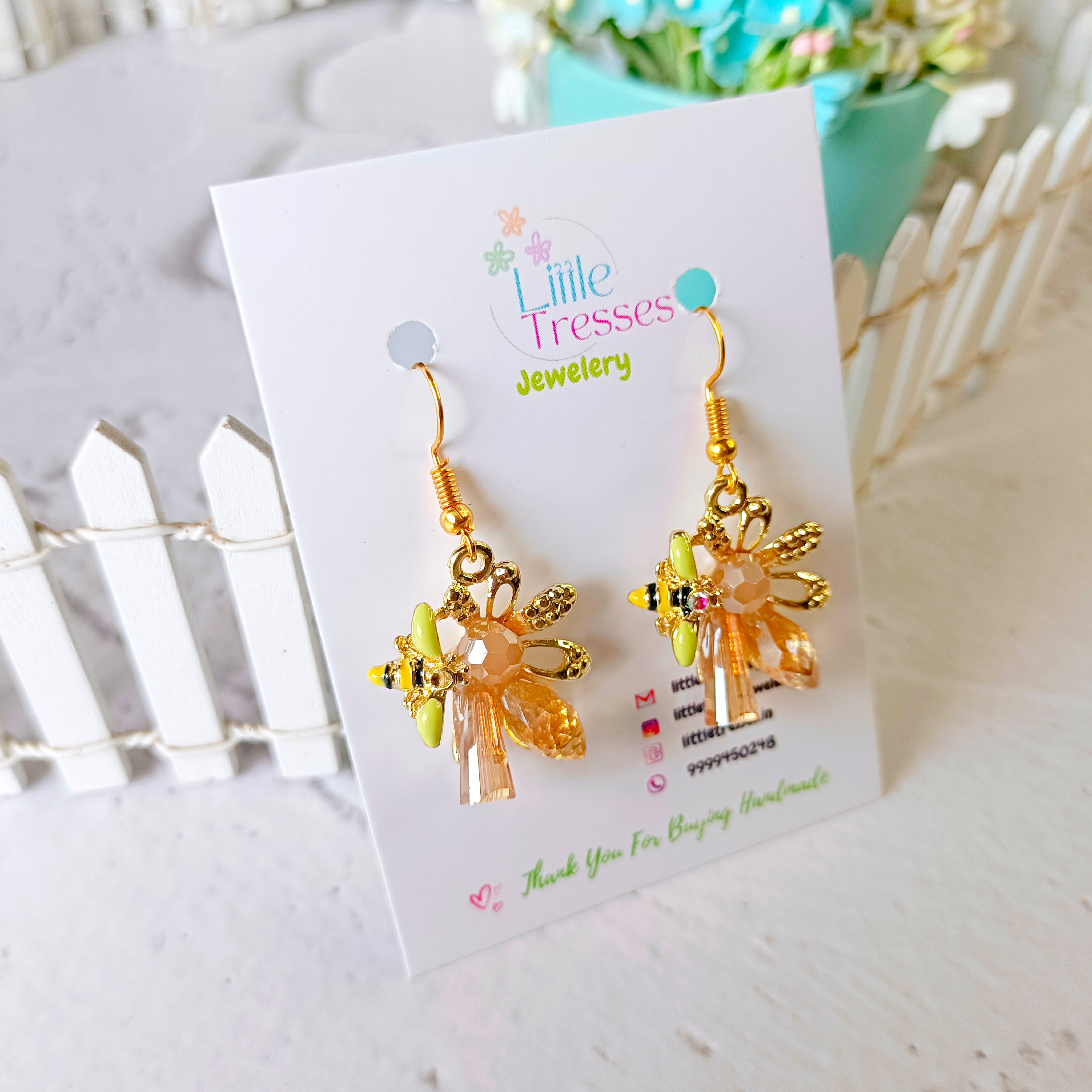 Honey Bee on Flower Earrings - Rose Gold