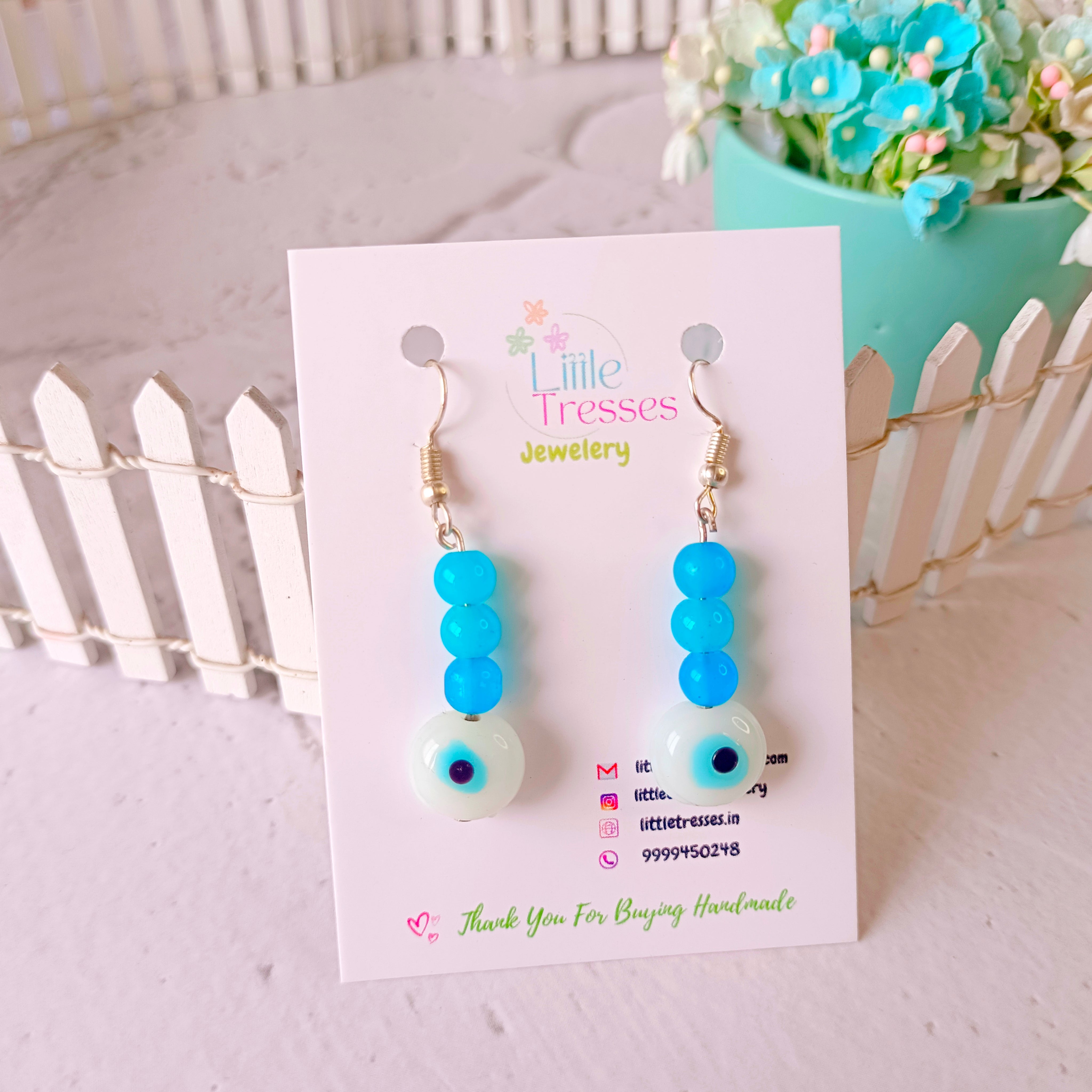 Evil Eye Earrings - Light Blue & White