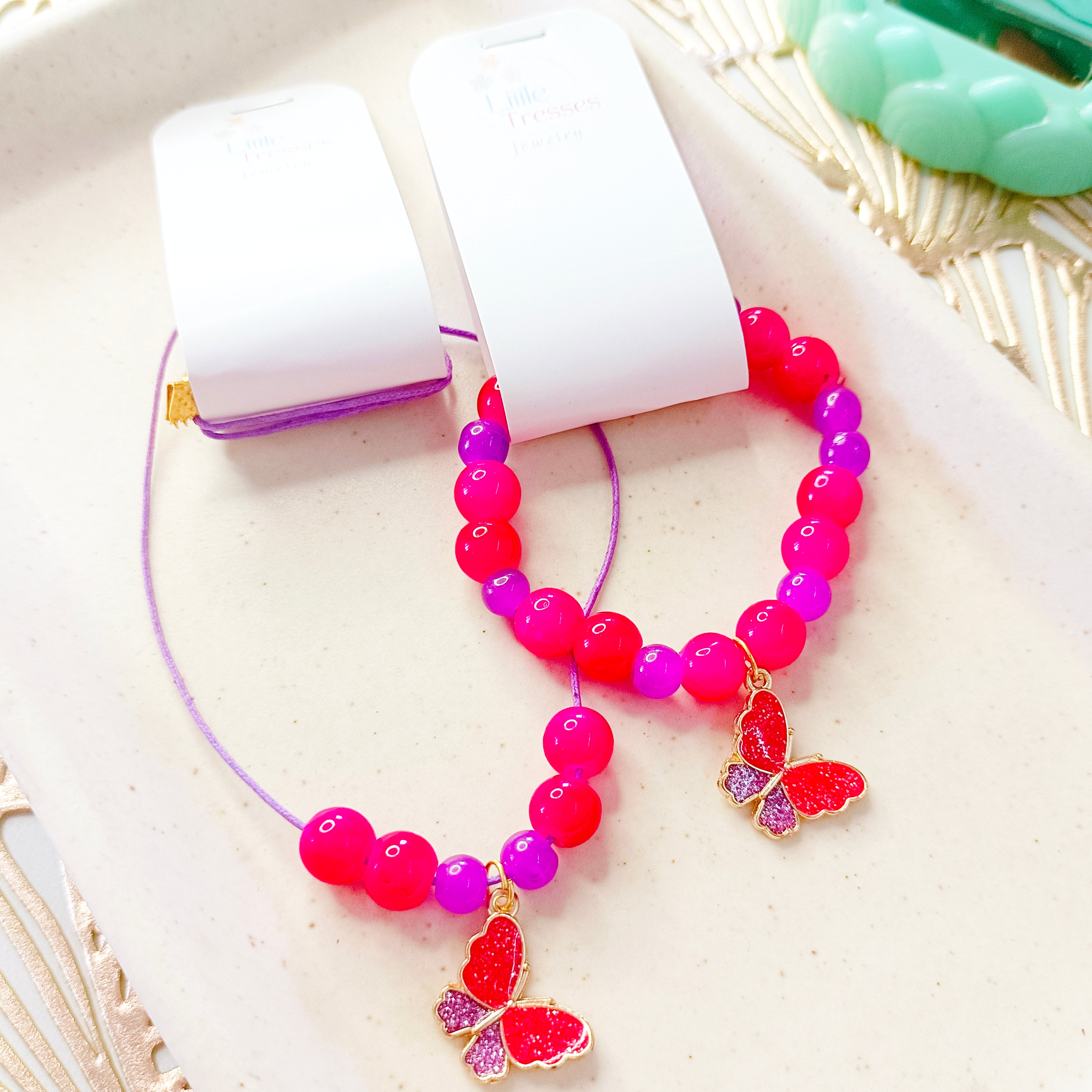 Butterfly Bracelet & Pendant Set - Purple & Pink
