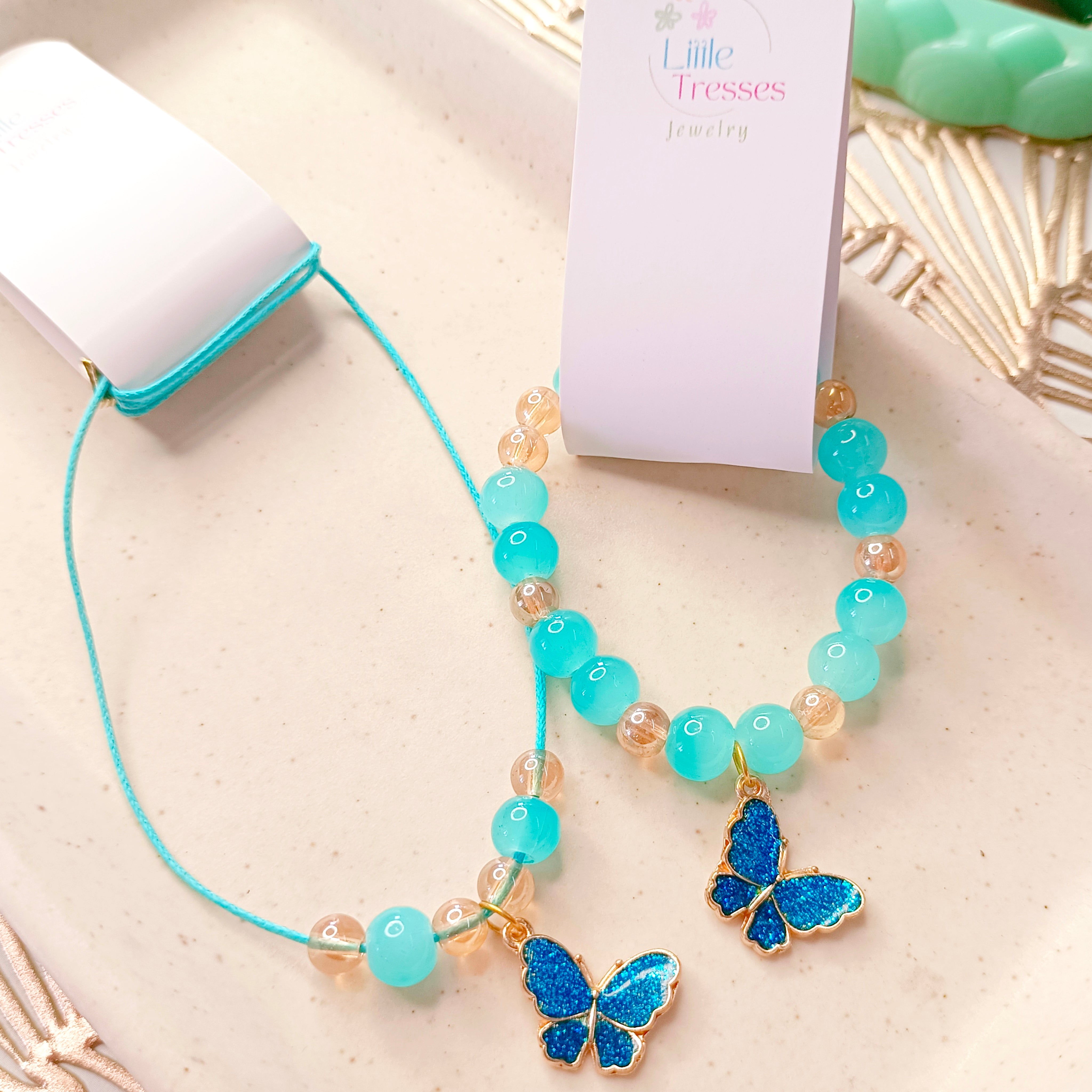 Butterfly Bracelet & Pendant Set - Blue