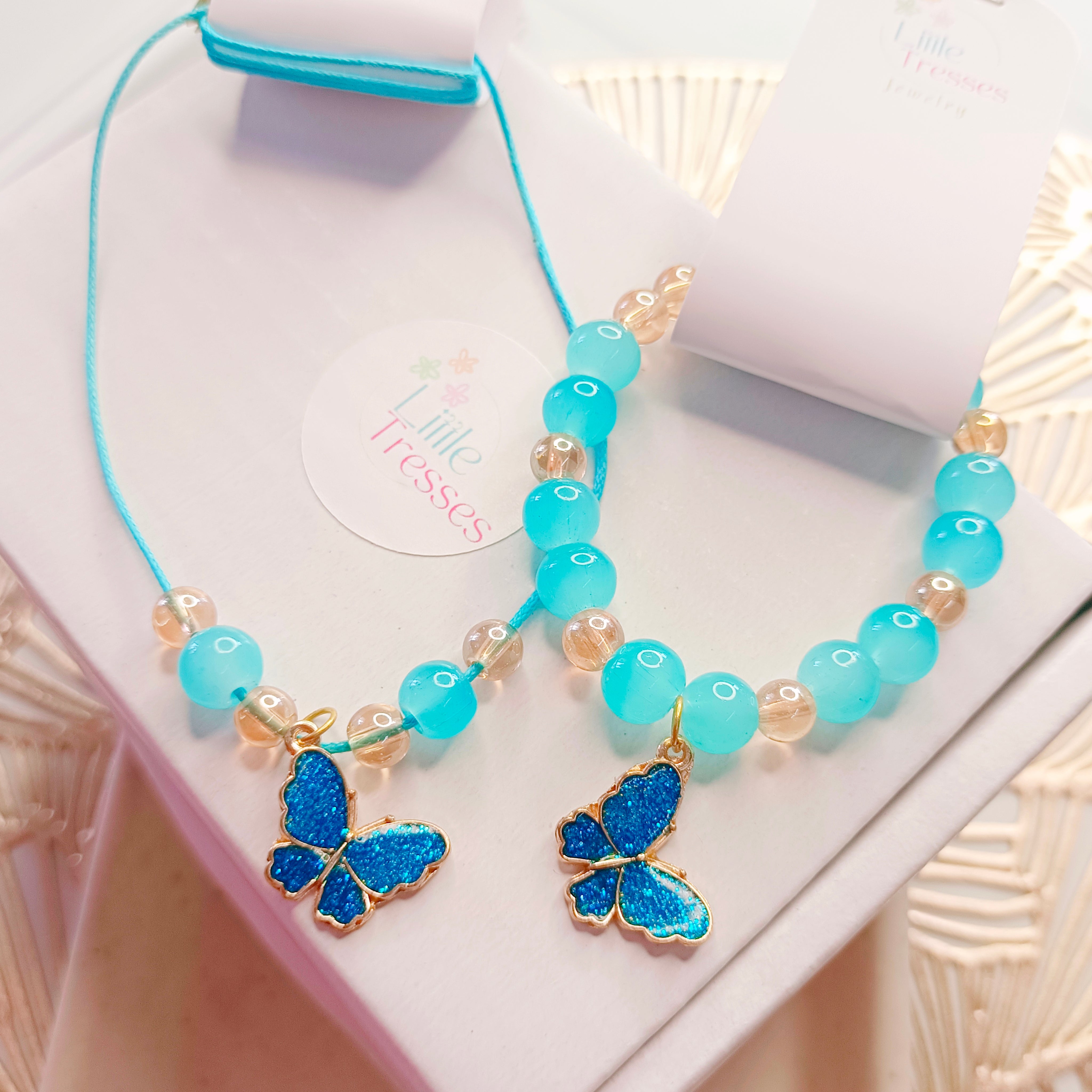 Butterfly Bracelet & Pendant Set - Blue