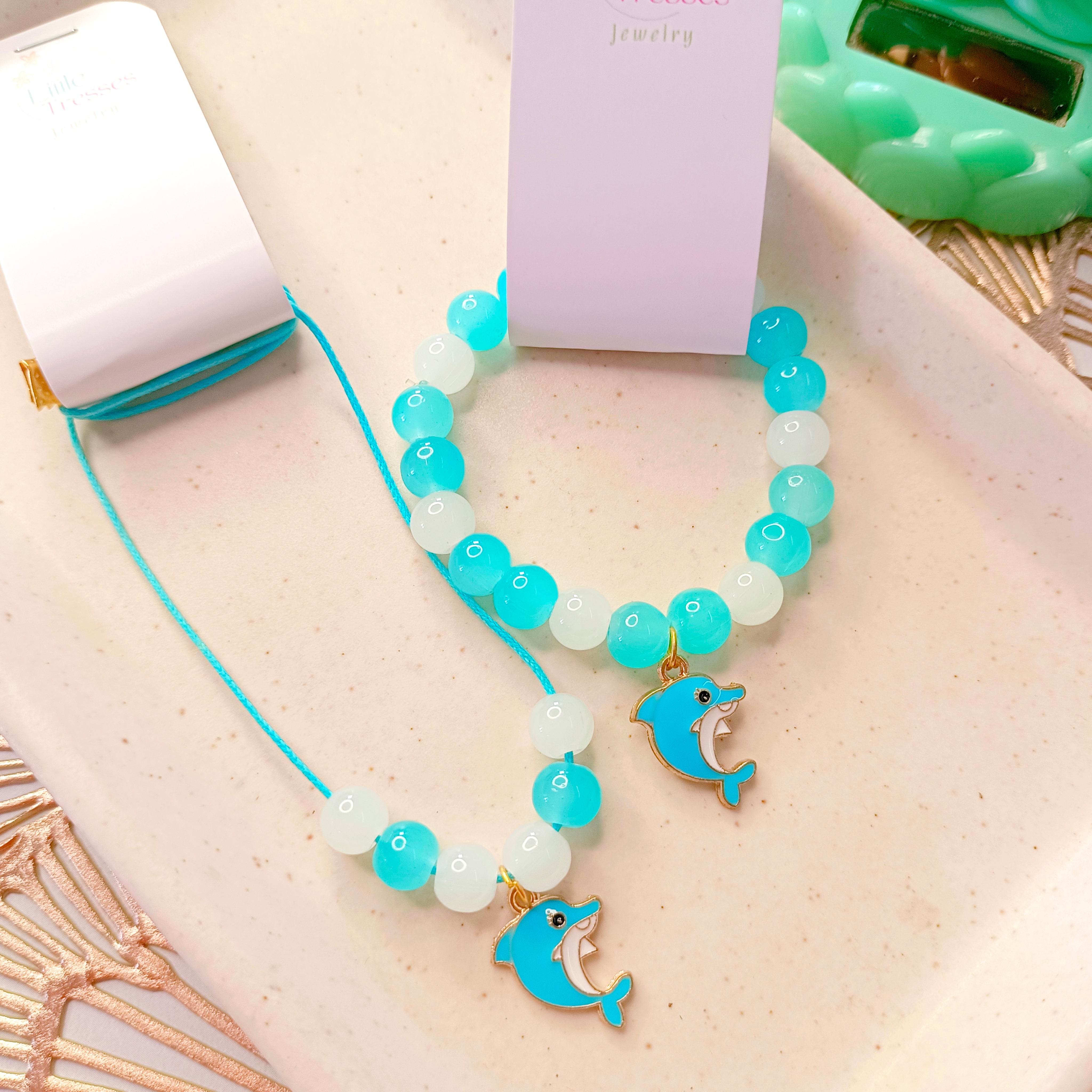 Dolphin Bracelet & Pendant Set - Blue