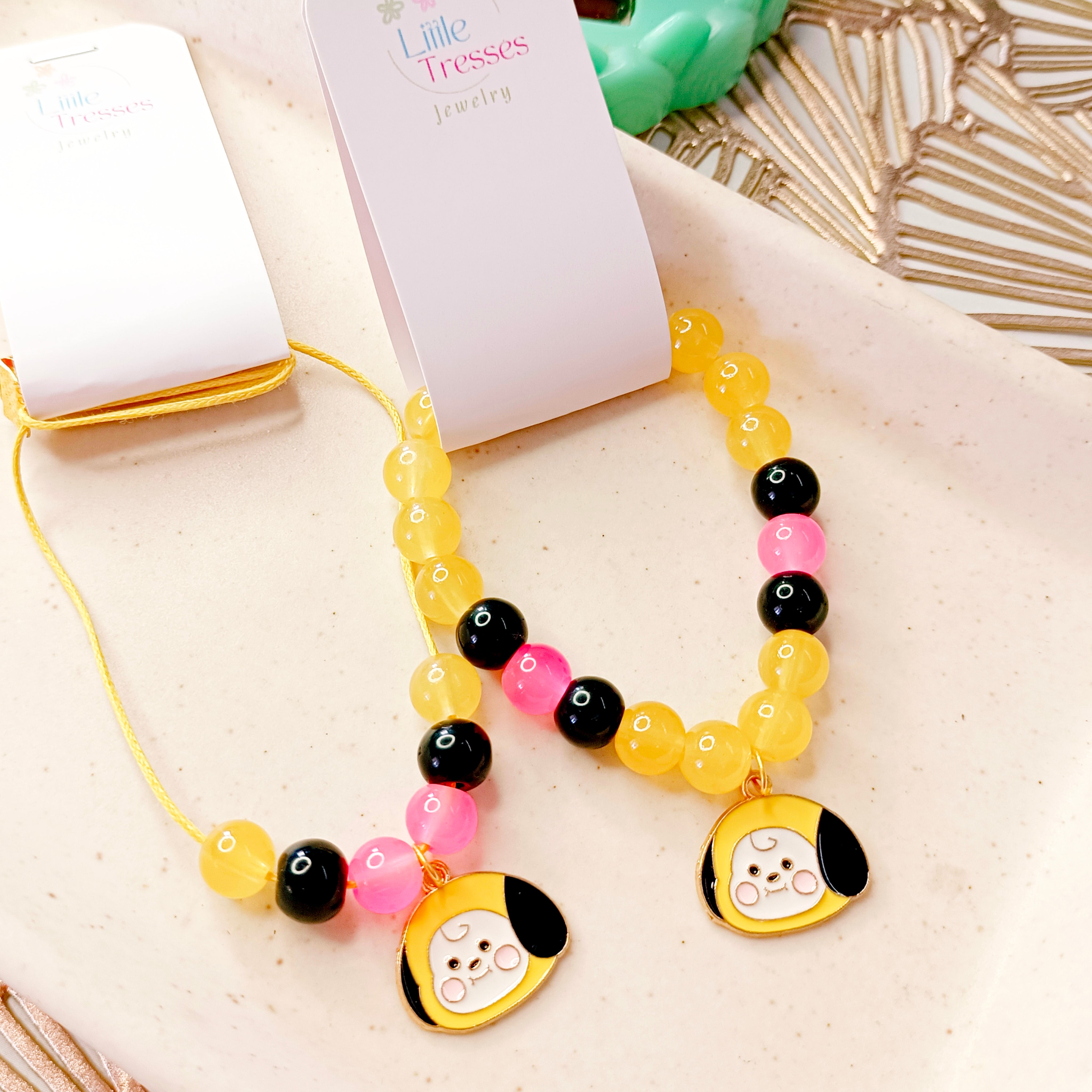 Little Cartoon Bracelet & Pendant Set - Yellow & Black