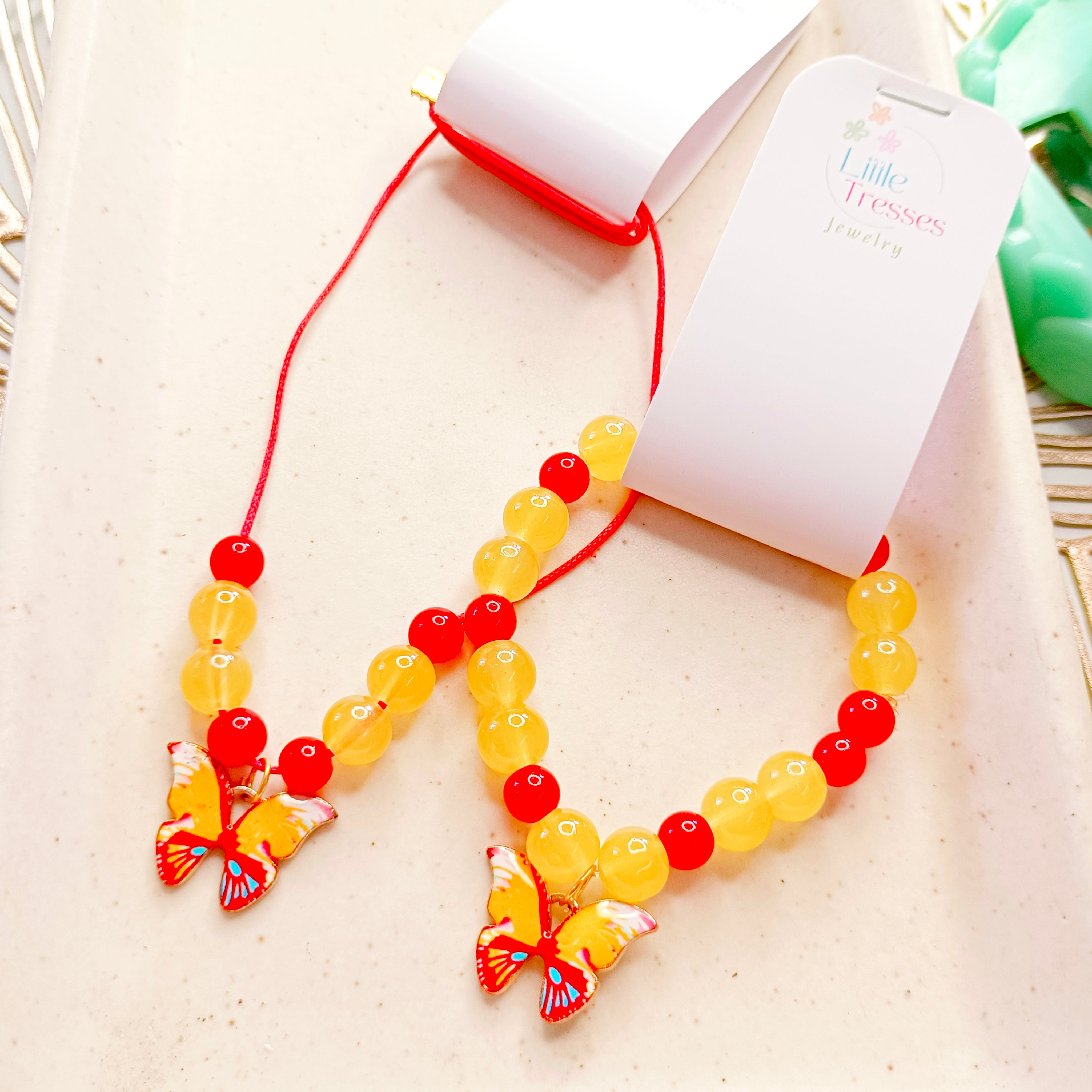 Butterfly Bracelet & Pendant Set - Red & Yellow
