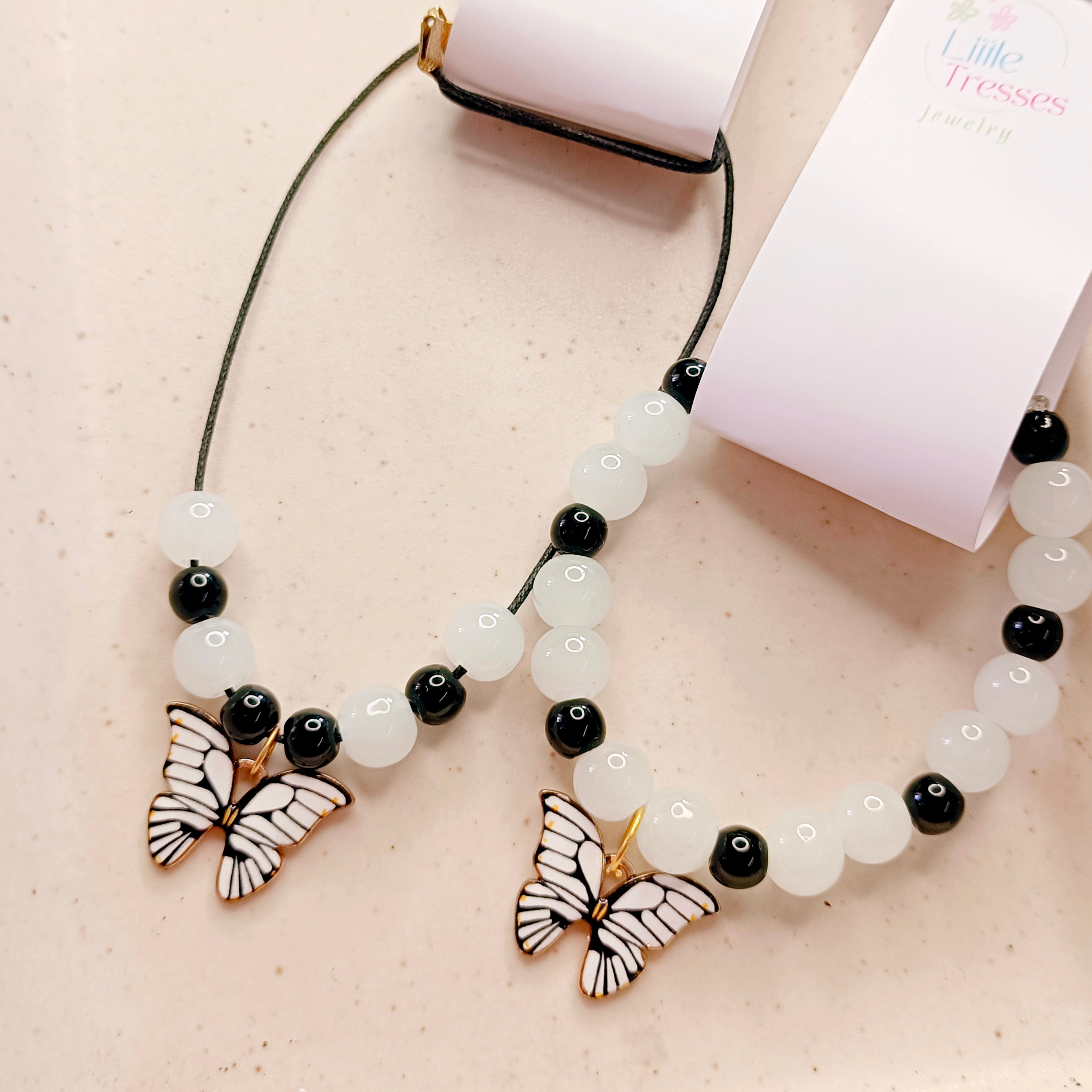 Butterfly Bracelet & Pendant Set - Black & White