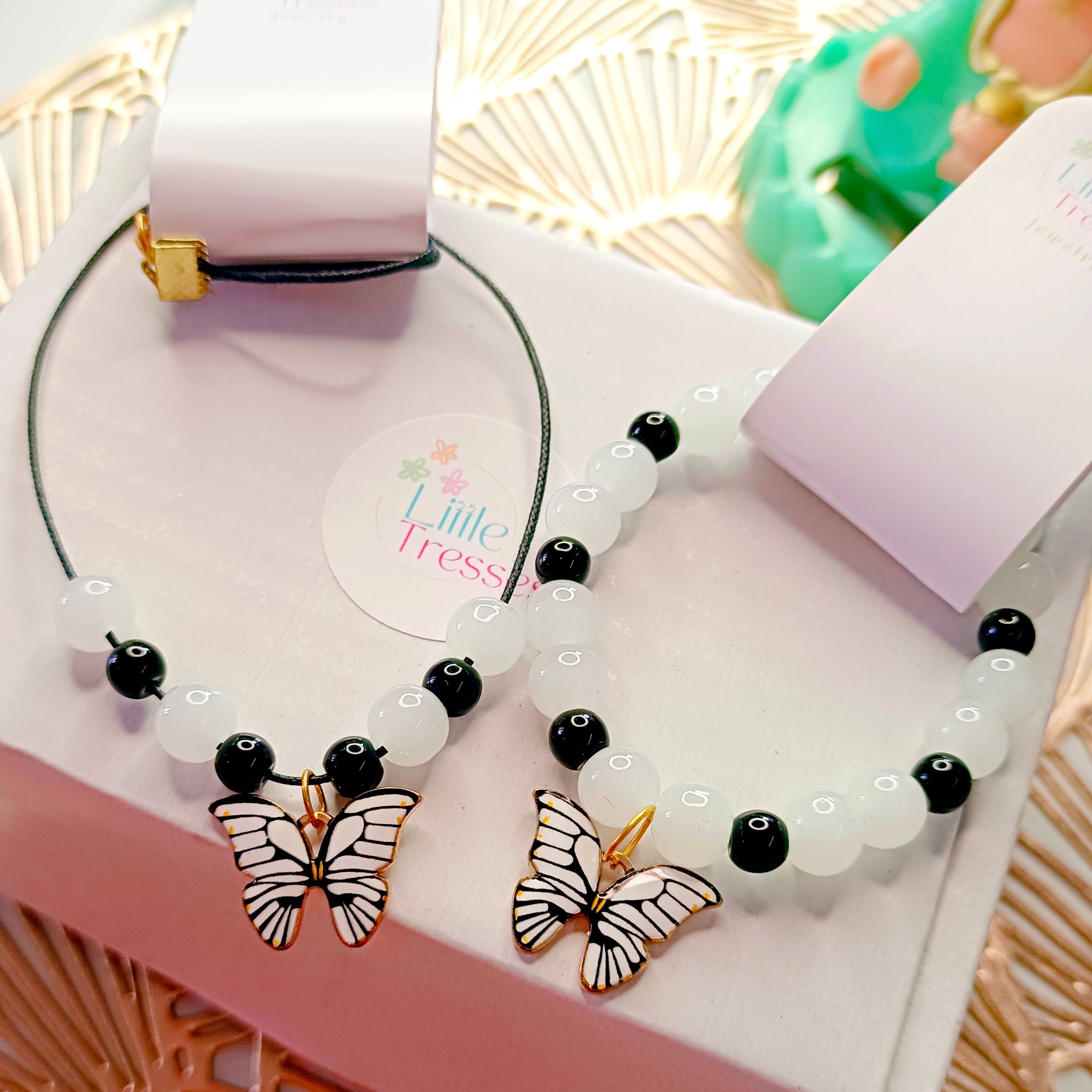 Butterfly Bracelet & Pendant Set - Black & White