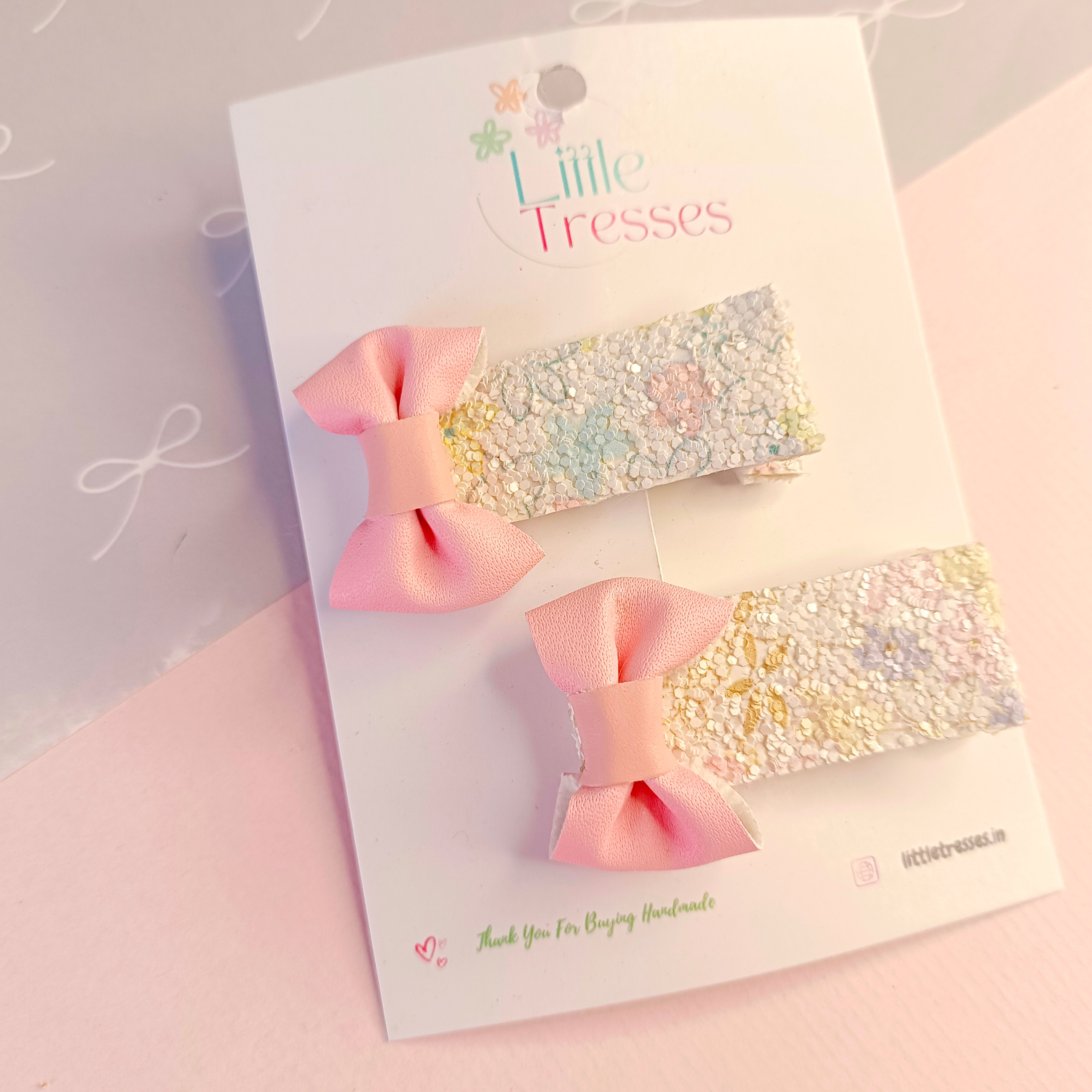 Mini Bow with Tiny Flower Alligator Clip Pair