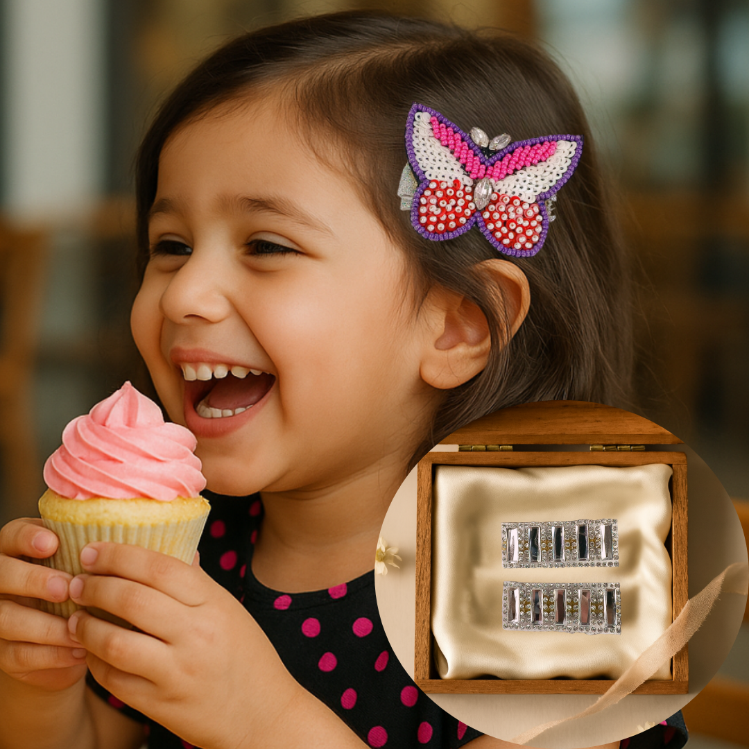 Red, Pink & White Beaded Butterfly & Beaded Pair Alligator Clip