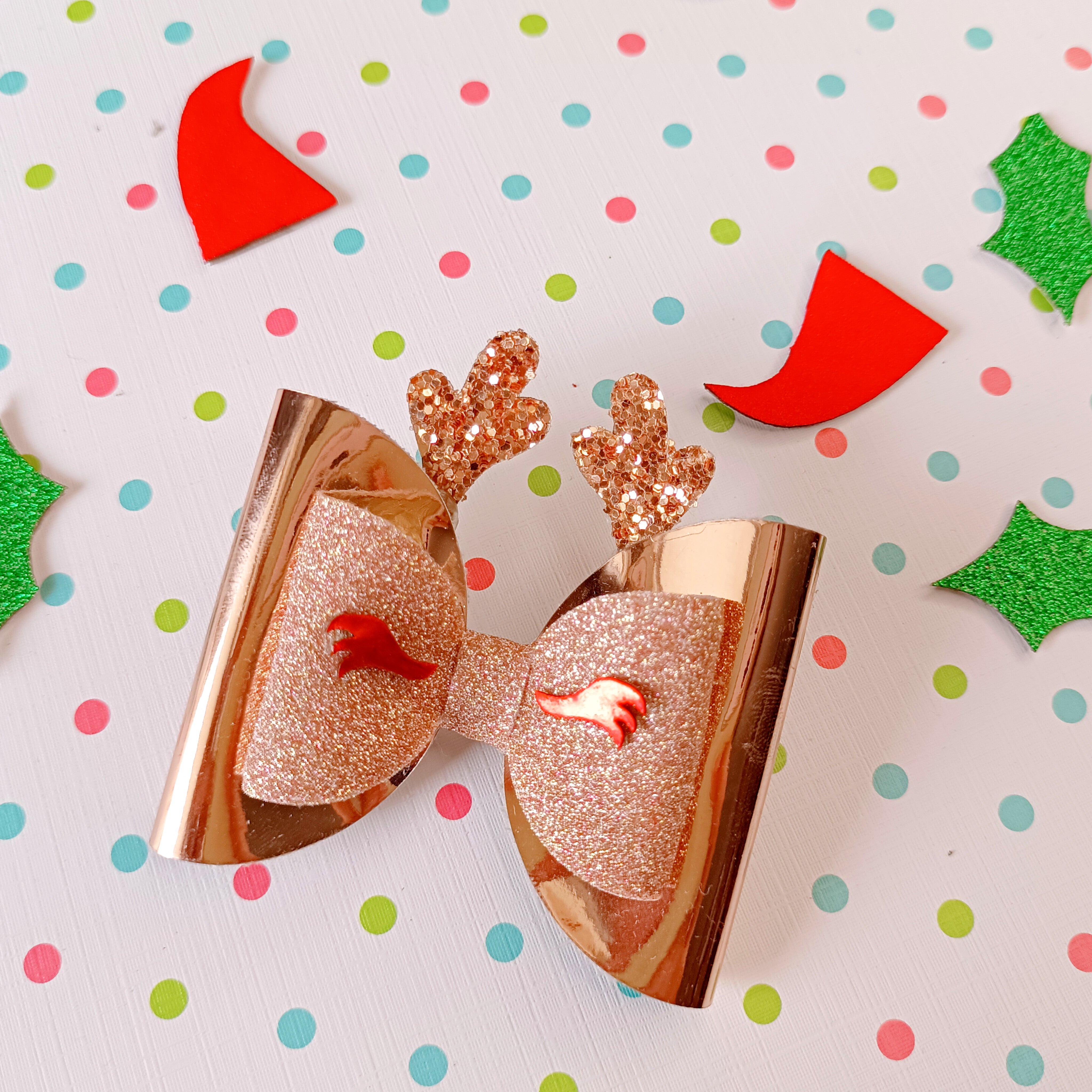 Reindeer Double Layered Bow - Rose Gold
