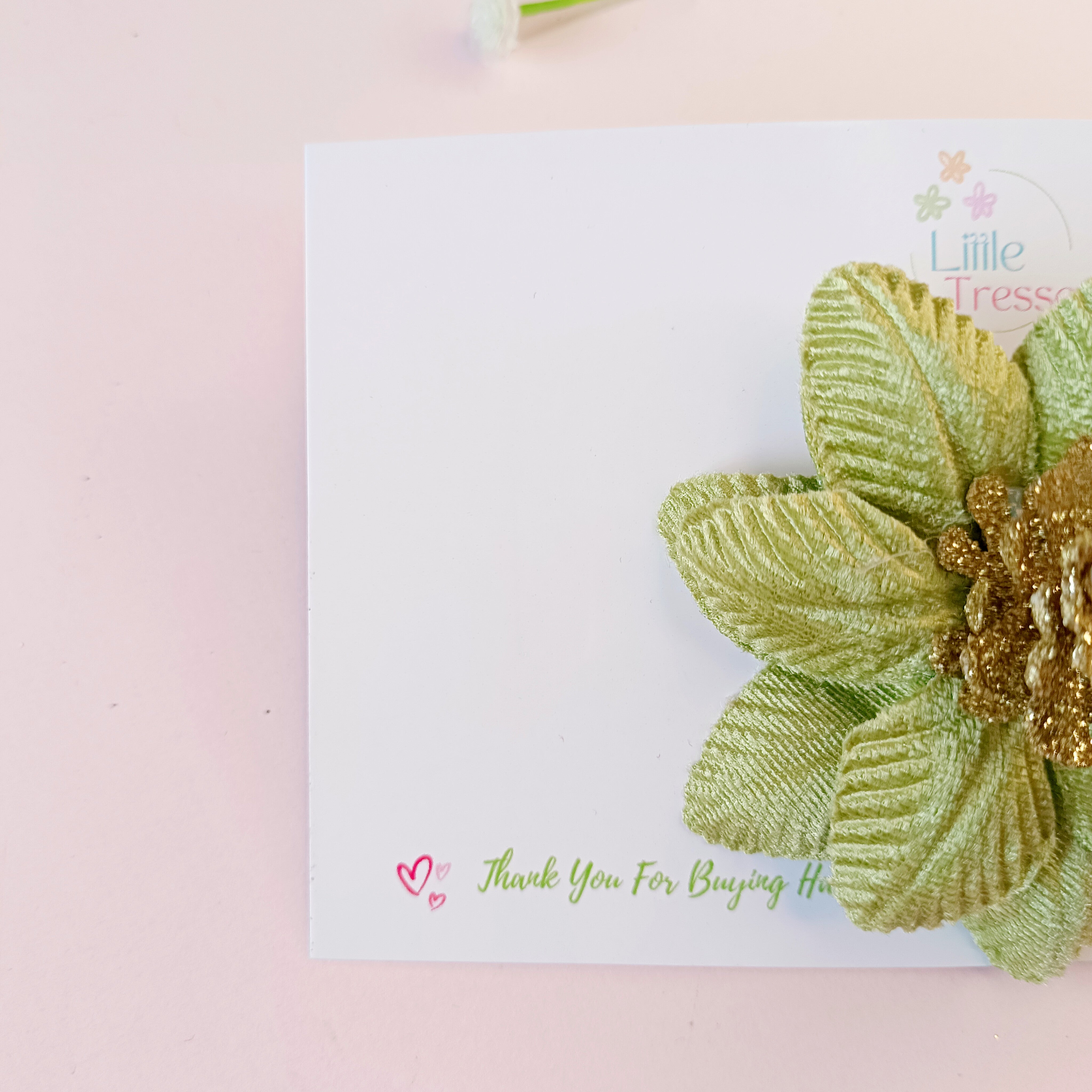 Layered Satin Flower Alligator Clip - Green