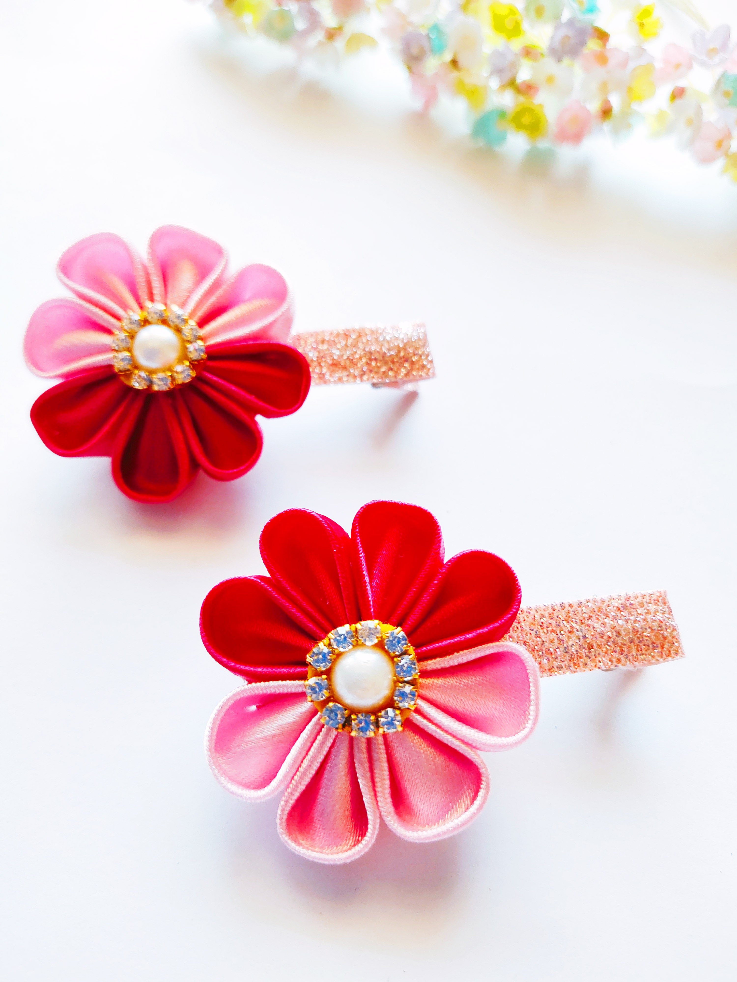 Kanzashi Flowers Pair - 4 Colors