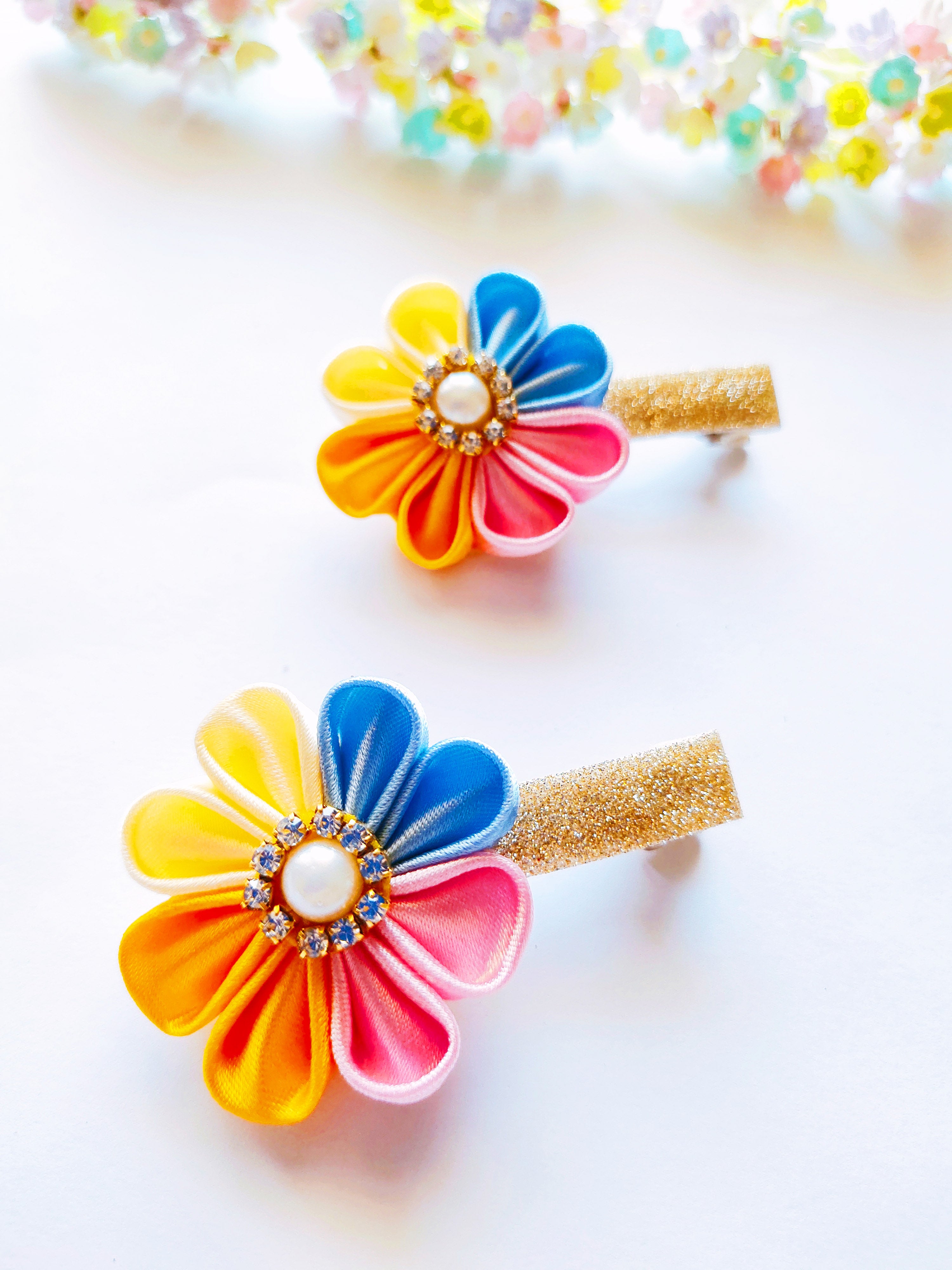 Kanzashi Flowers Pair - 4 Colors
