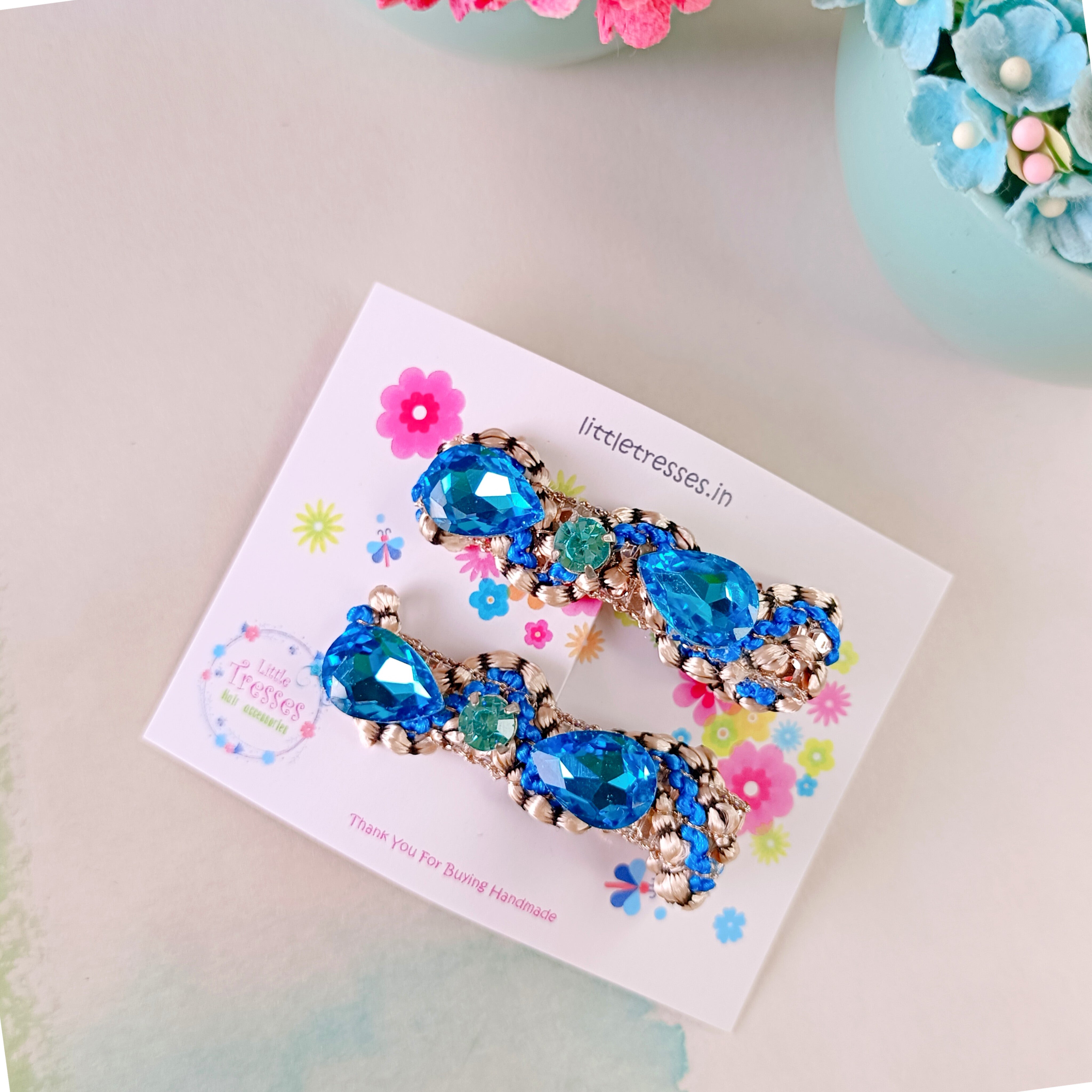 Blingy Clips with Rhinestones - Blue