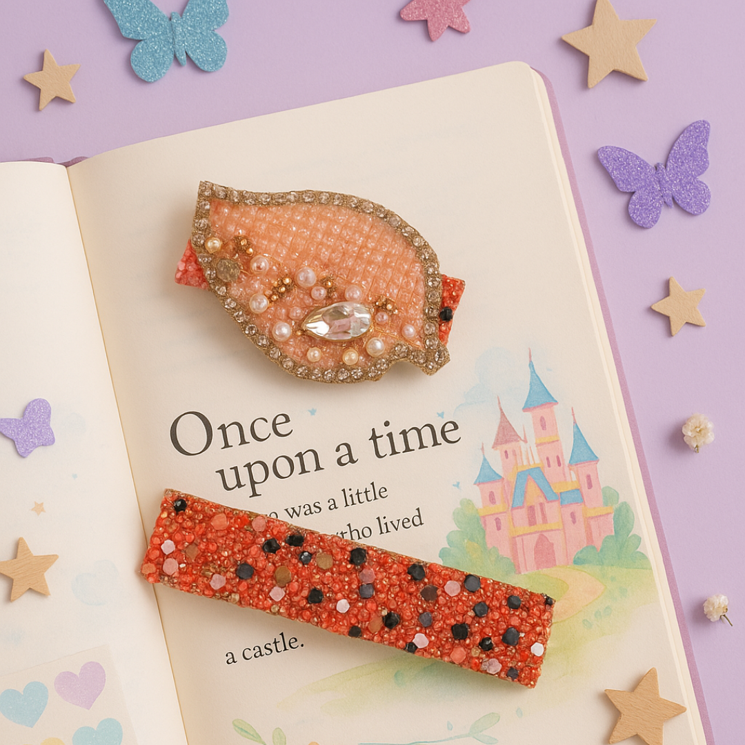 Combo of Peach Beaded Leaf + Beads Alligator Clip