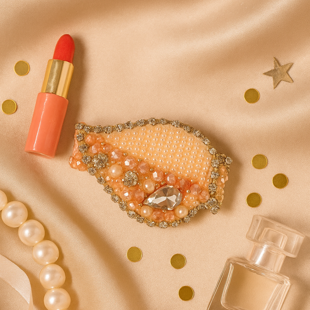 Combo of Peach Beaded Leaf + Beads Alligator Clip