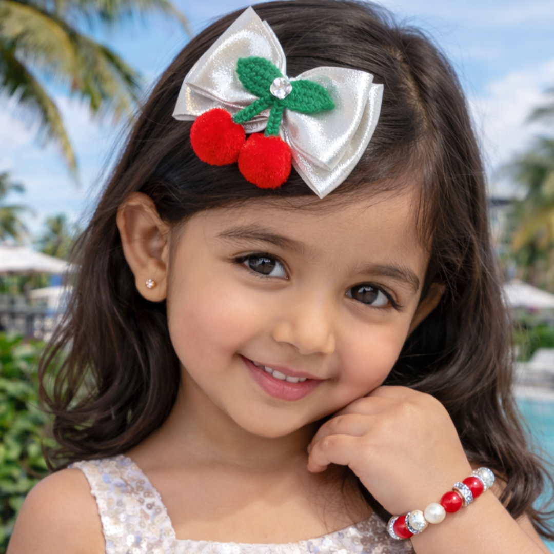 Double layer Cherry Bow Alligator Clip & Bracelet Combo - Silver