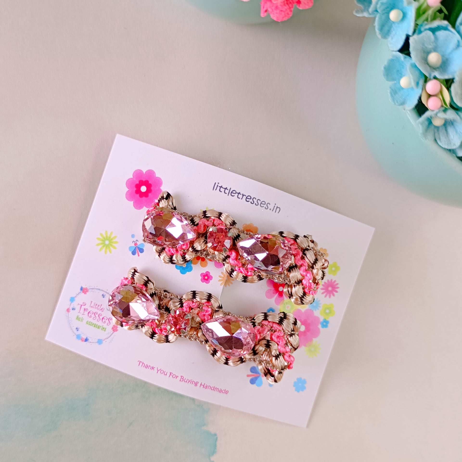 Blingy Clips with Rhinestones - Light Pink