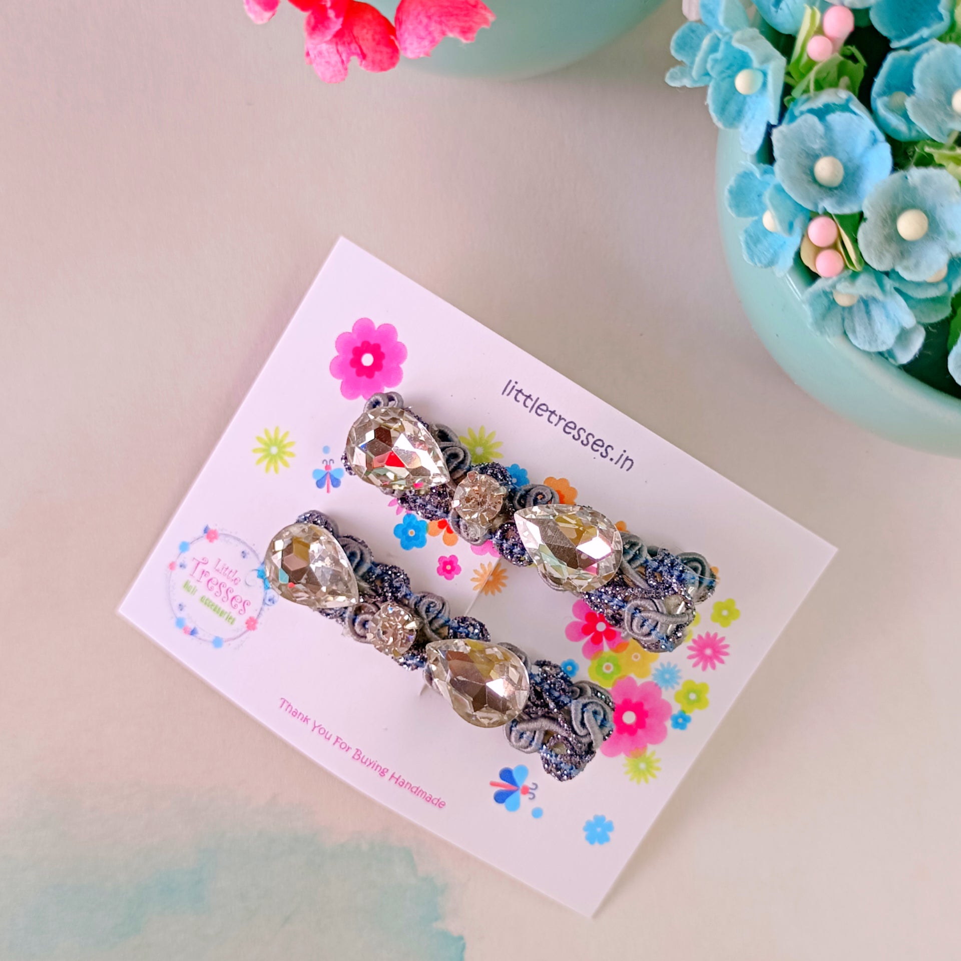 Blingy Clips with Rhinestones - Grey