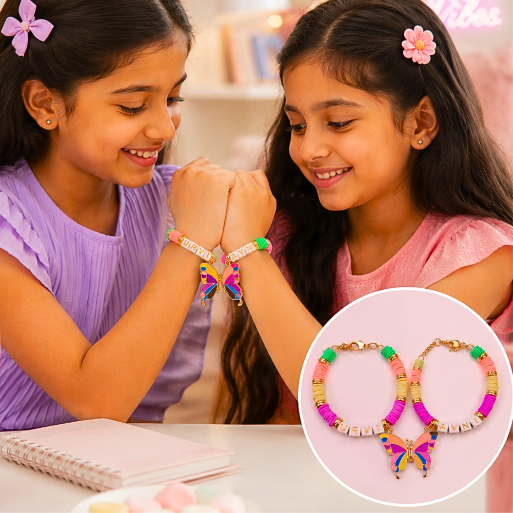 Personalized Magnetic Bracelet Pair – Butterfly Charm Design