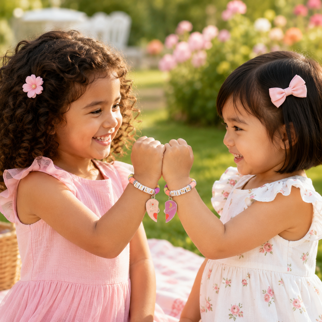 Personalized Magnetic Bracelet Pair – Heart Charm Design