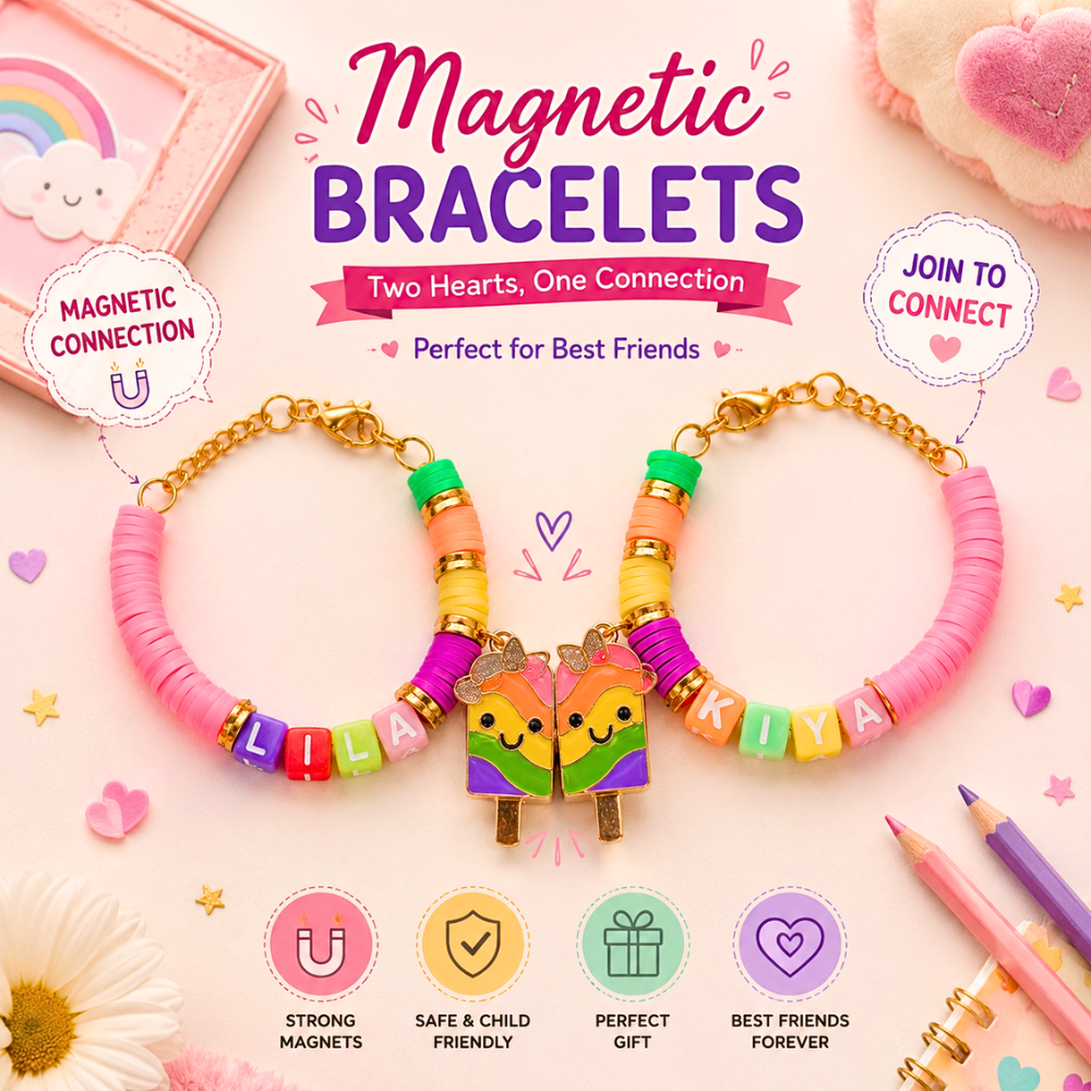 Personalized Magnetic Bracelet Pair – Ice Cream Charm Design