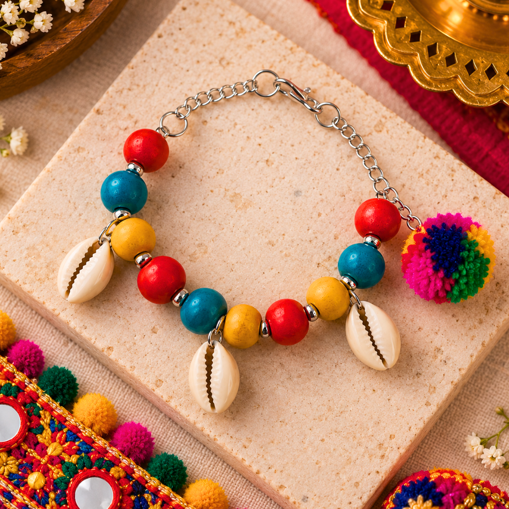 Navratri Kaudi & Dangling Pompom Bracelet