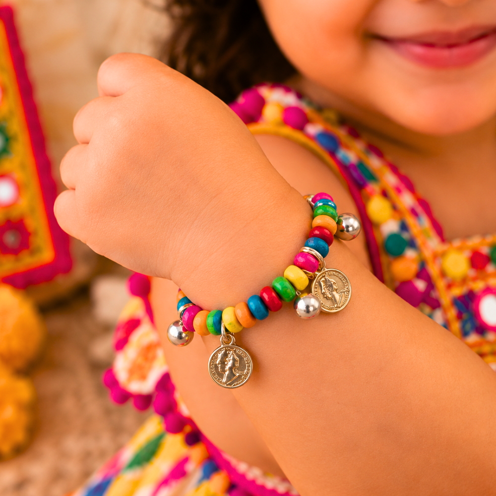 Navratri Sikka & Ghunghroo Adjustable Bracelet - Silver