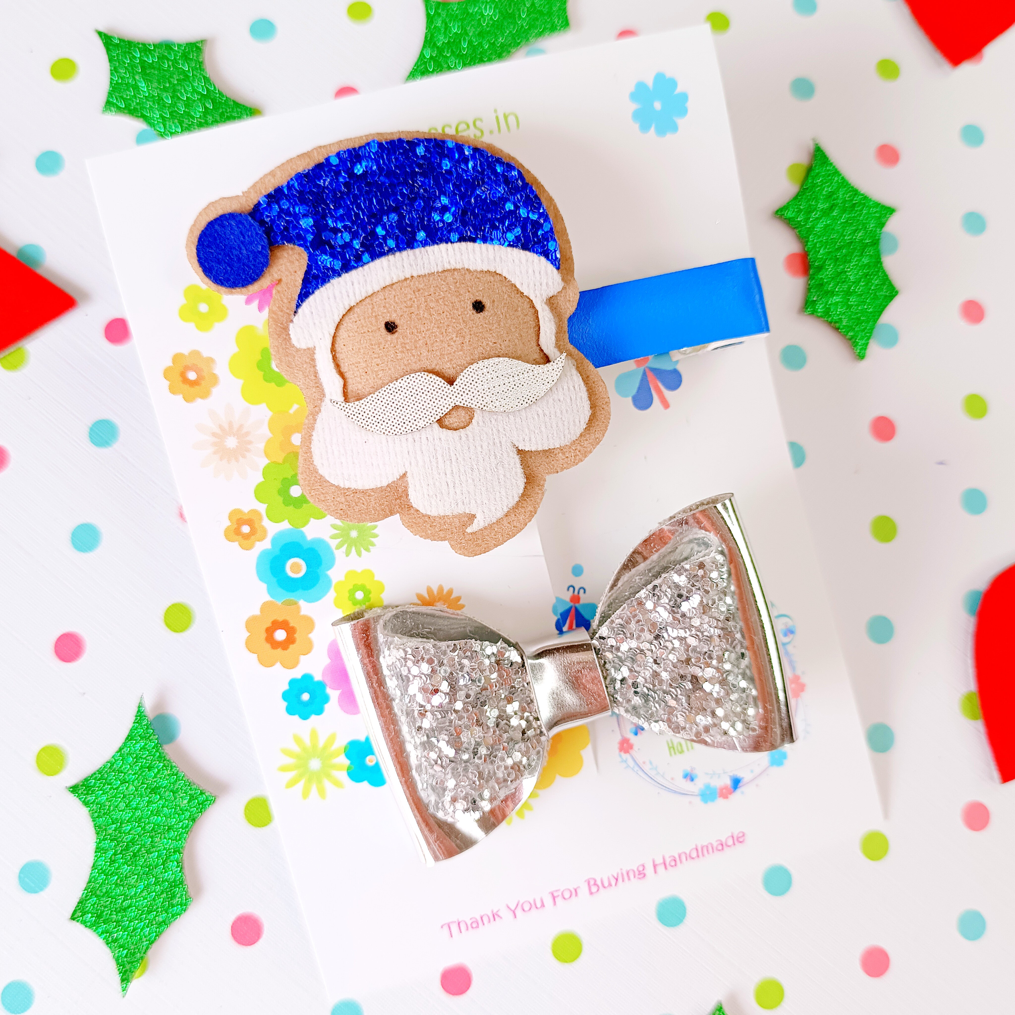 Combo of Santa and Bow Clip - Blue