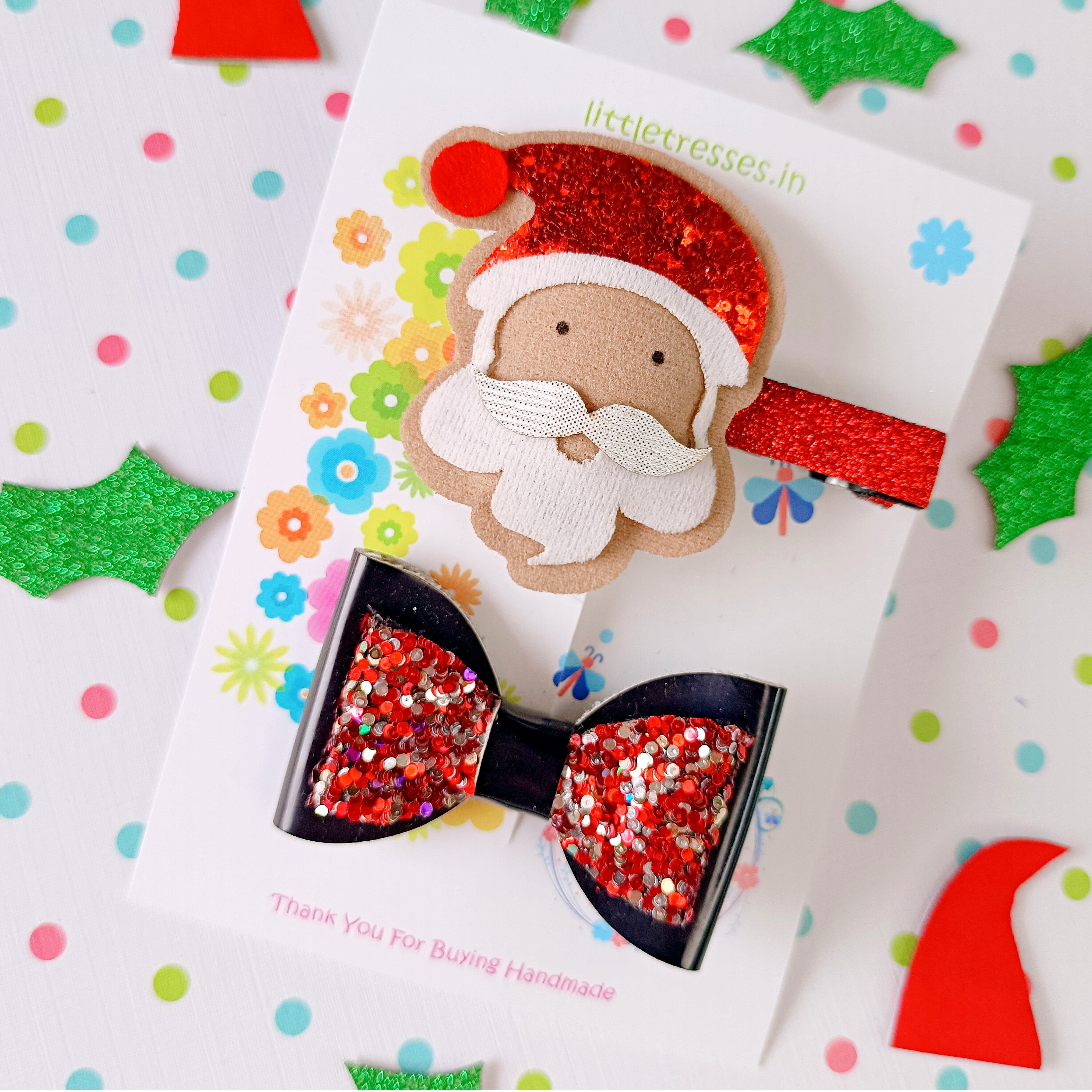 Combo of Santa and Bow Clip - Red